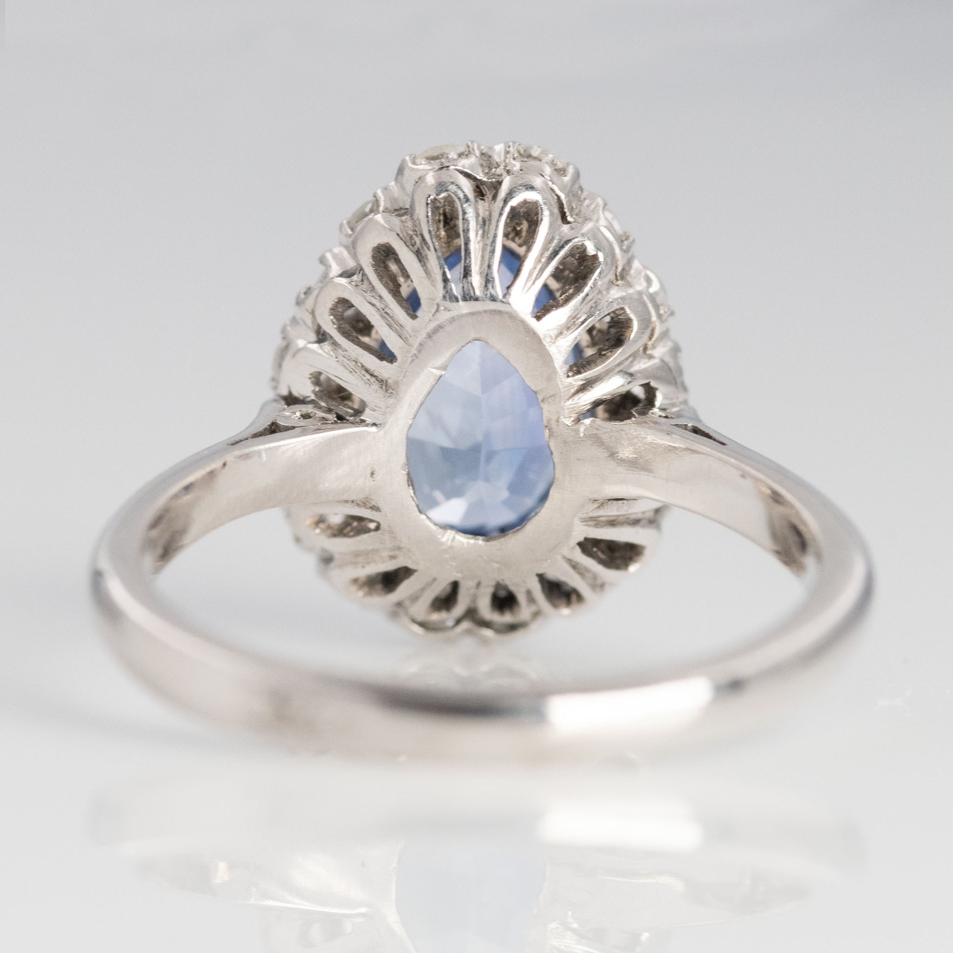 Art Deco 18ct White Gold Sapphire and Diamond Cluster Ring - Friar House