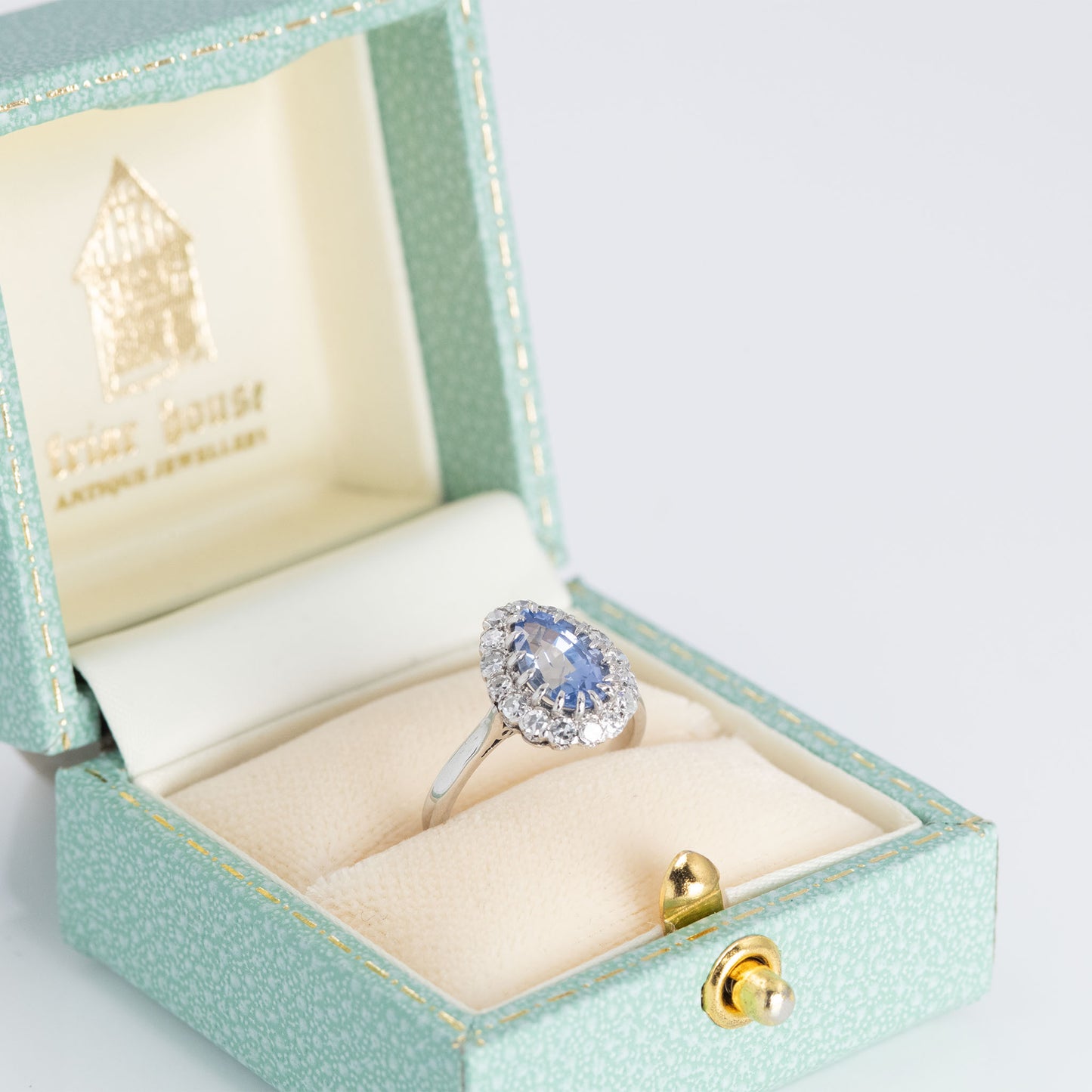 Art Deco 18ct White Gold Sapphire and Diamond Cluster Ring - Friar House