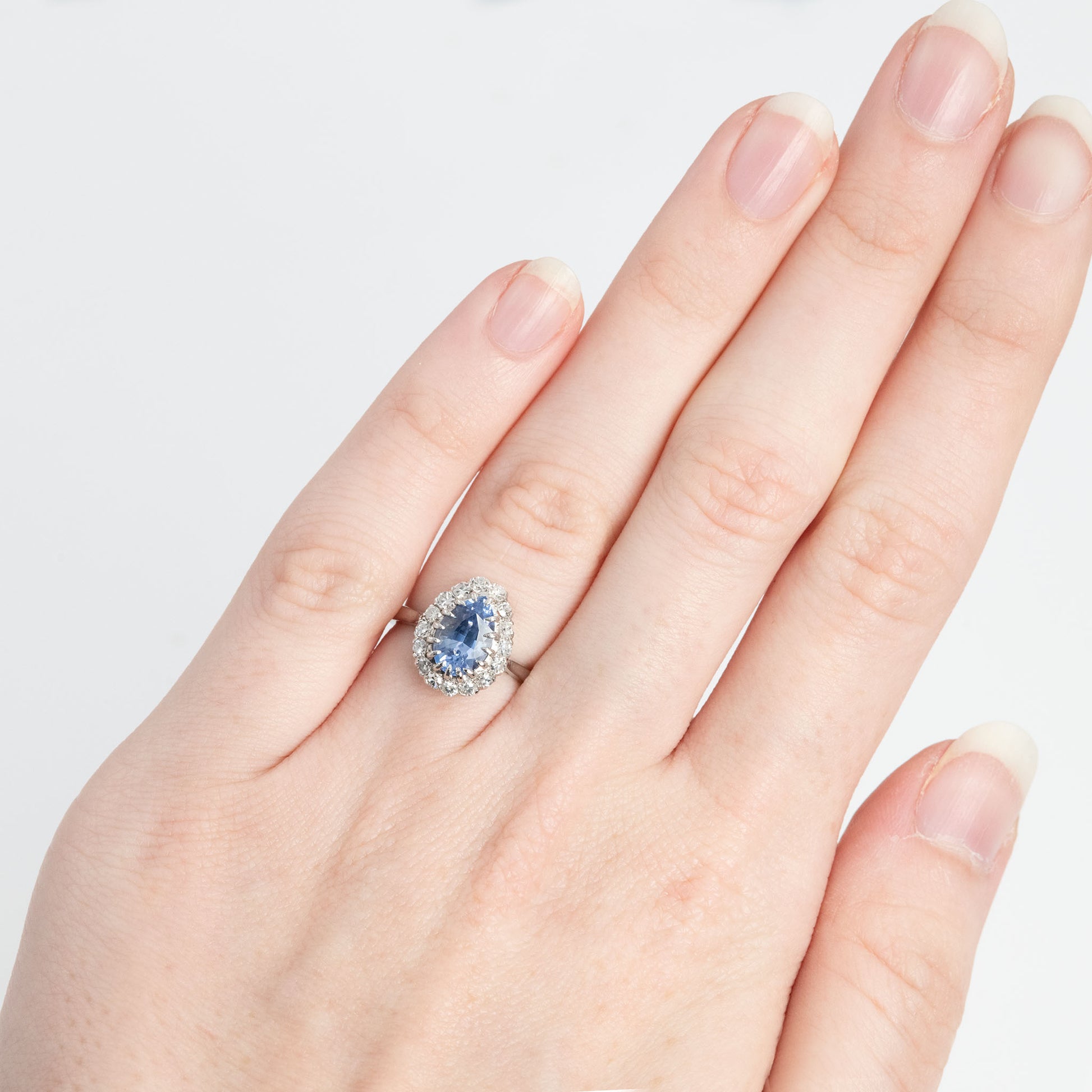 Art Deco 18ct White Gold Sapphire and Diamond Cluster Ring - Friar House