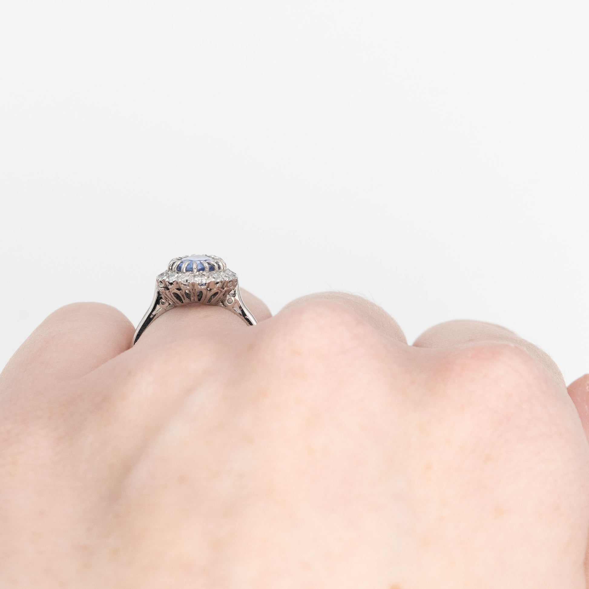 Art Deco 18ct White Gold Sapphire and Diamond Cluster Ring - Friar House