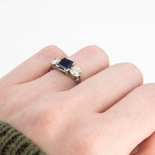 Art Deco 18ct White Gold Sapphire and Diamond Three Stone Ring - Friar House