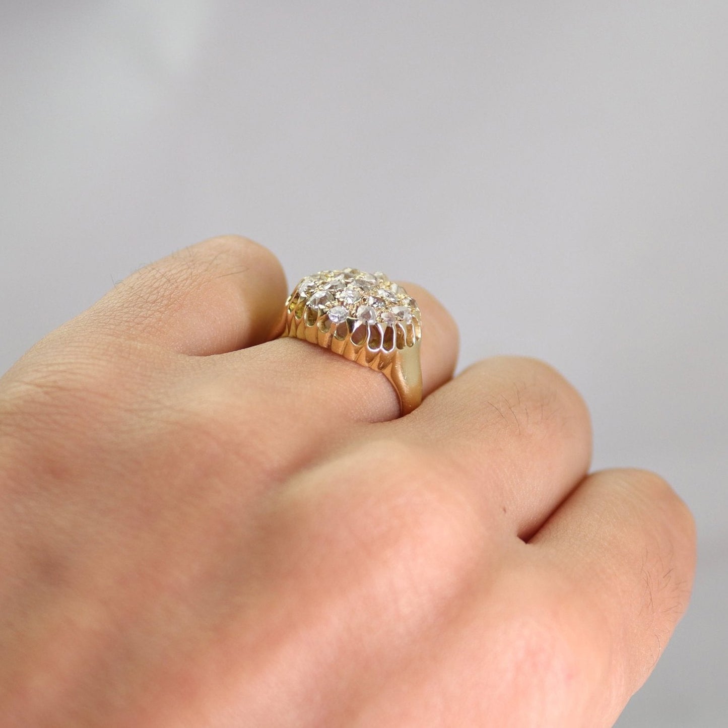 Art Deco 18ct Yellow Gold 1.25 Carat Diamond Cluster Ring - Friar House