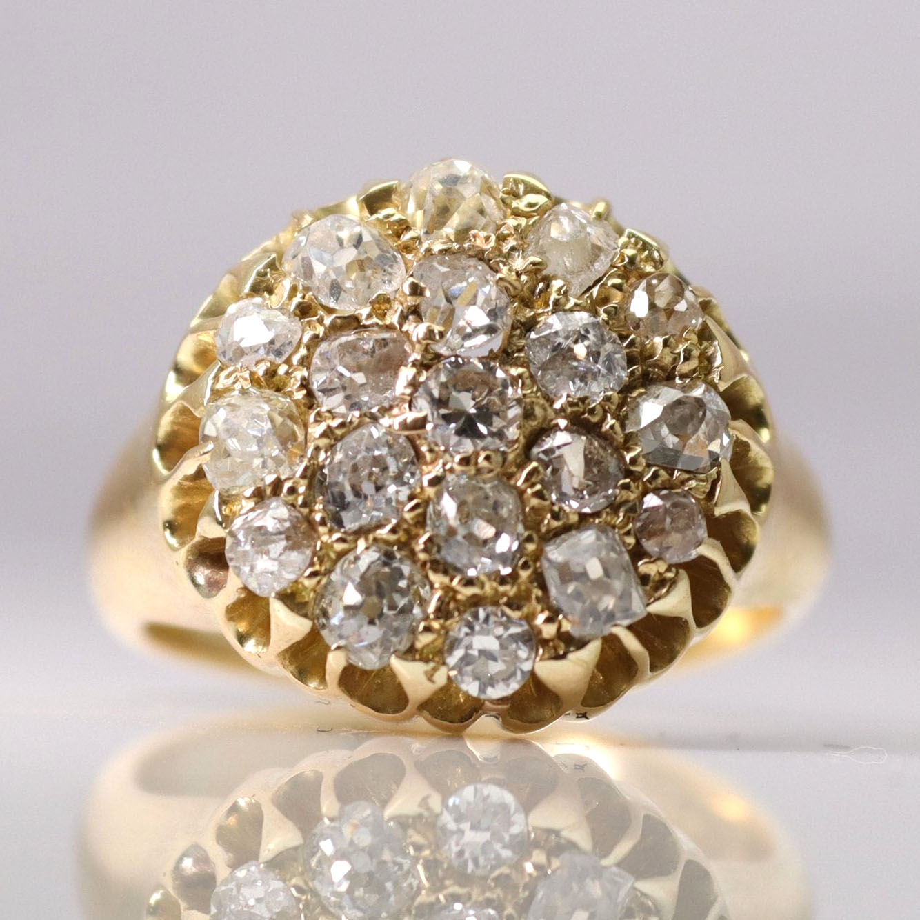 Art Deco 18ct Yellow Gold 1.25 Carat Diamond Cluster Ring - Friar House