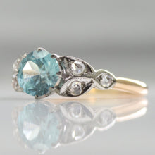 Art Deco 18ct Yellow Gold Blue Zircon and Diamond Ring - Friar House