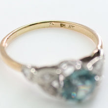 Art Deco 18ct Yellow Gold Blue Zircon and Diamond Ring - Friar House