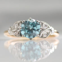 Art Deco 18ct Yellow Gold Blue Zircon and Diamond Ring - Friar House
