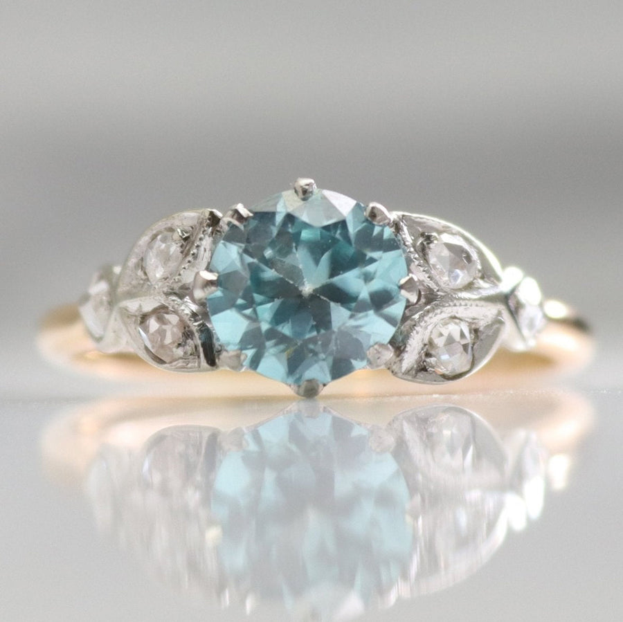 Art Deco 18ct Yellow Gold Blue Zircon and Diamond Ring - Friar House