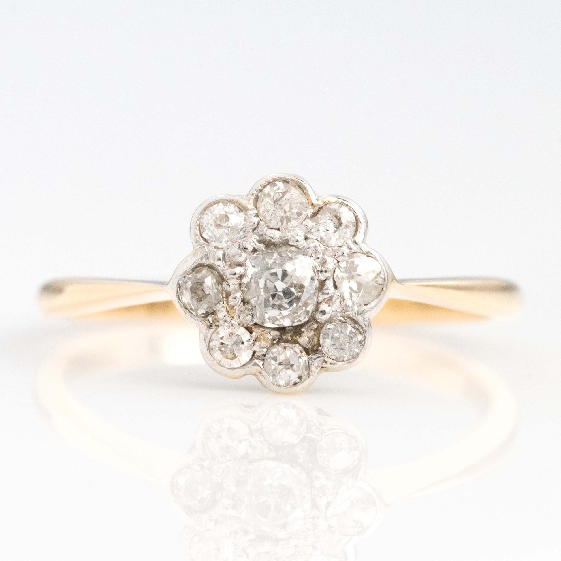 Art Deco 18ct Yellow Gold Diamond Daisy Cluster Ring - Friar House