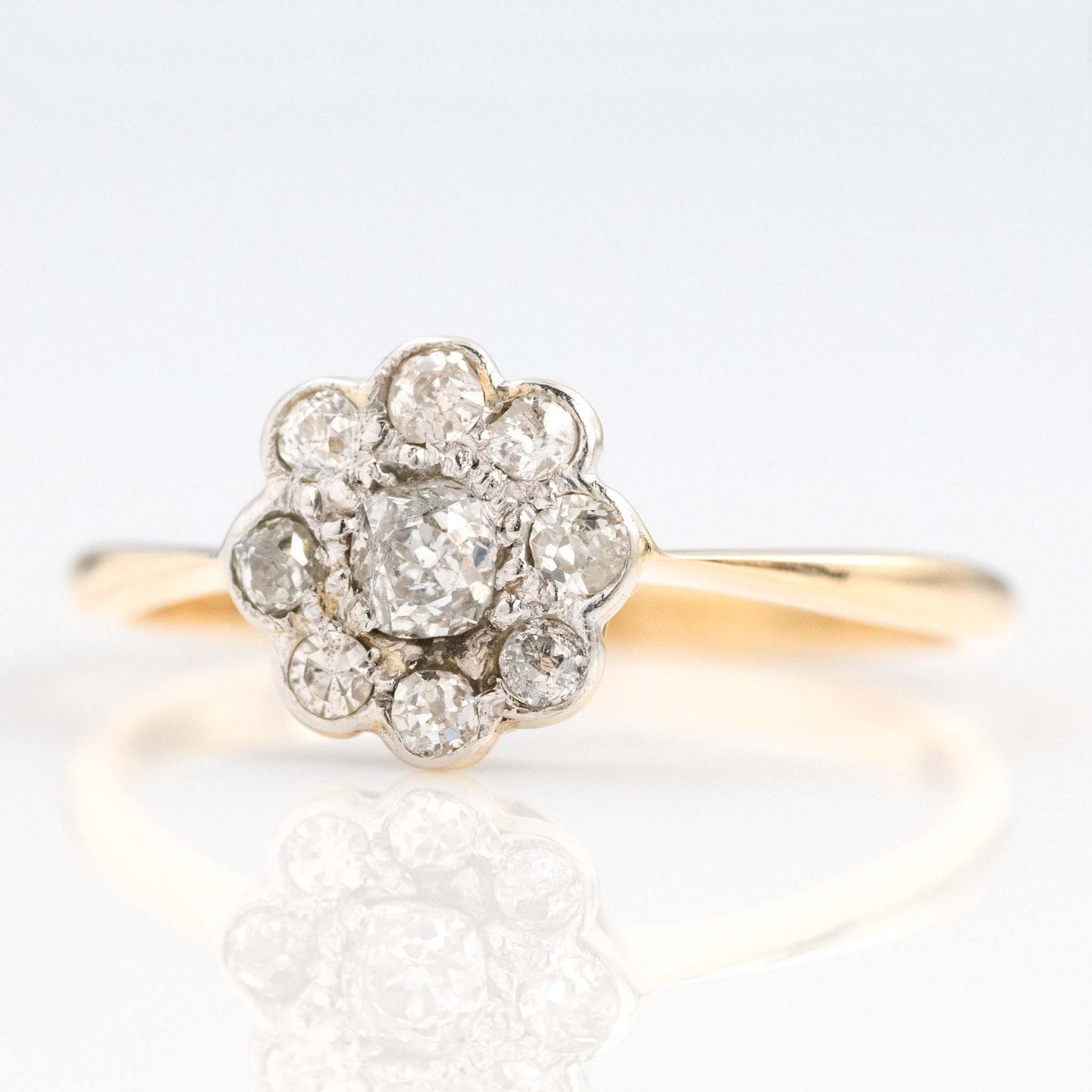 Art Deco 18ct Yellow Gold Diamond Daisy Cluster Ring - Friar House