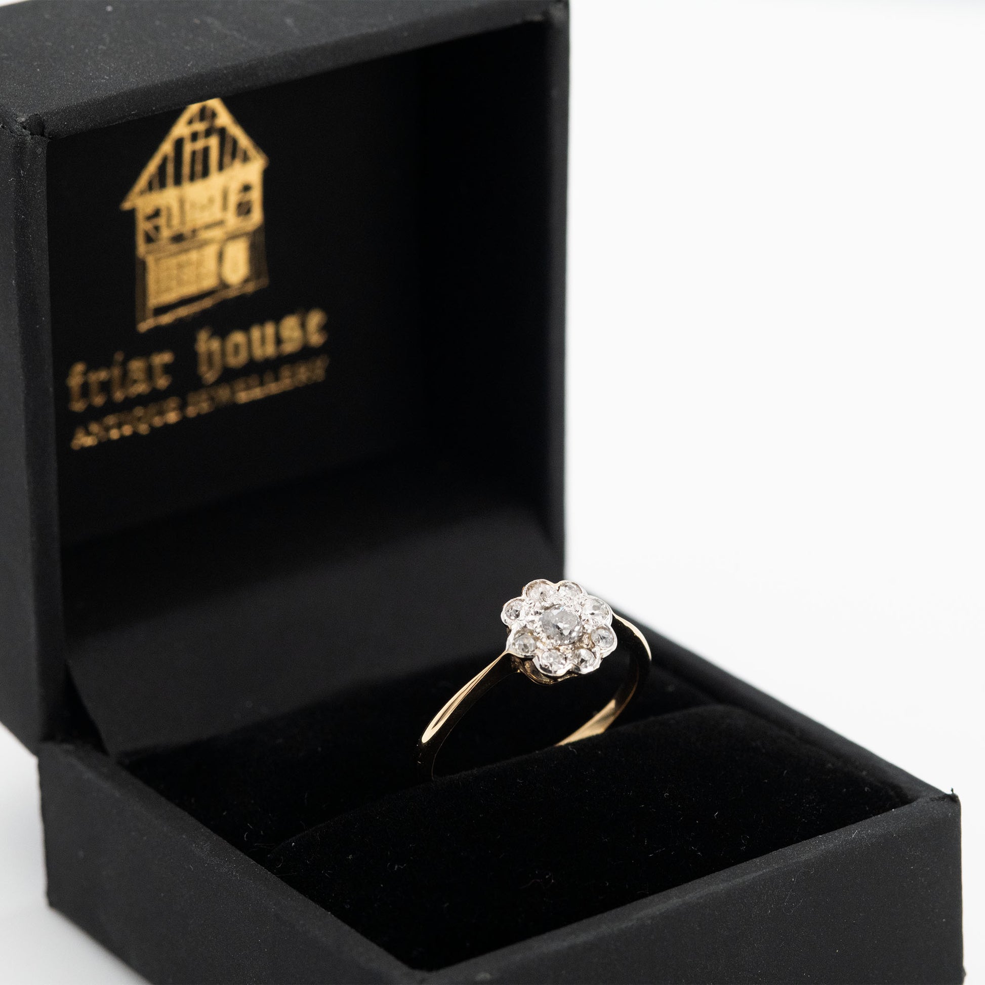Art Deco 18ct Yellow Gold Diamond Daisy Cluster Ring - Friar House