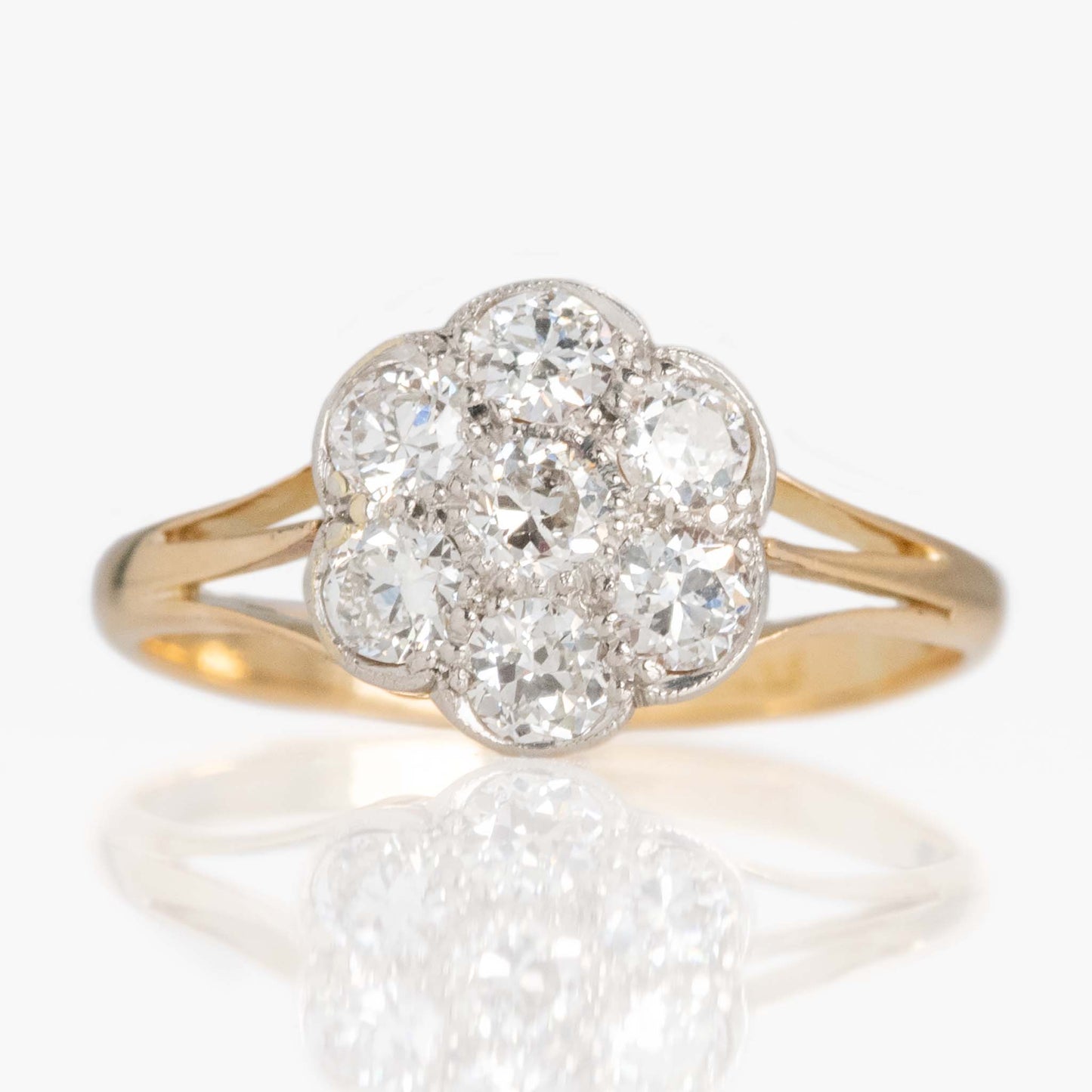 Art Deco 18ct Yellow Gold Diamond Daisy Cluster Ring - Friar House