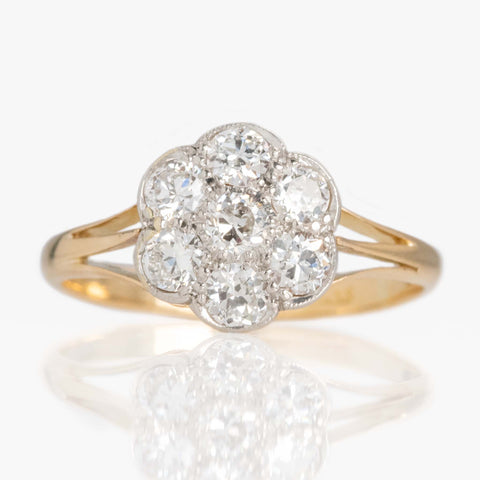 Art Deco 18ct Yellow Gold Diamond Daisy Cluster Ring