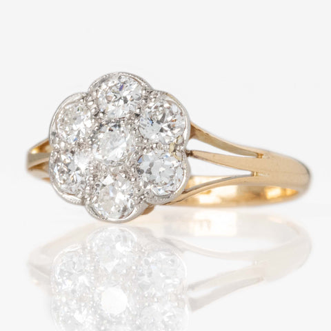 Art Deco 18ct Yellow Gold Diamond Daisy Cluster Ring