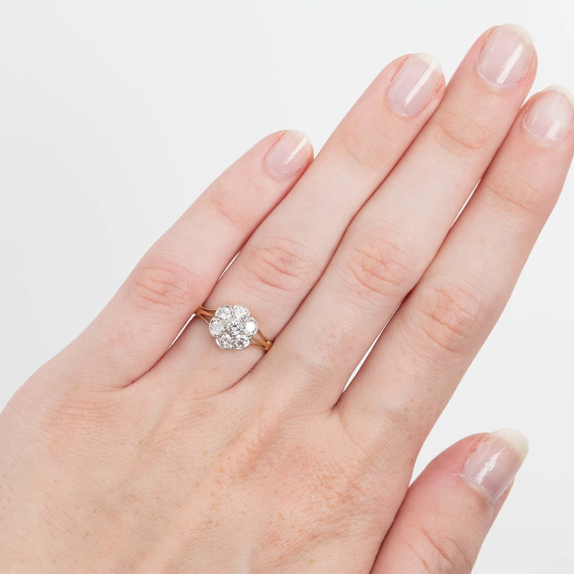 Art Deco 18ct Yellow Gold Diamond Daisy Cluster Ring - Friar House