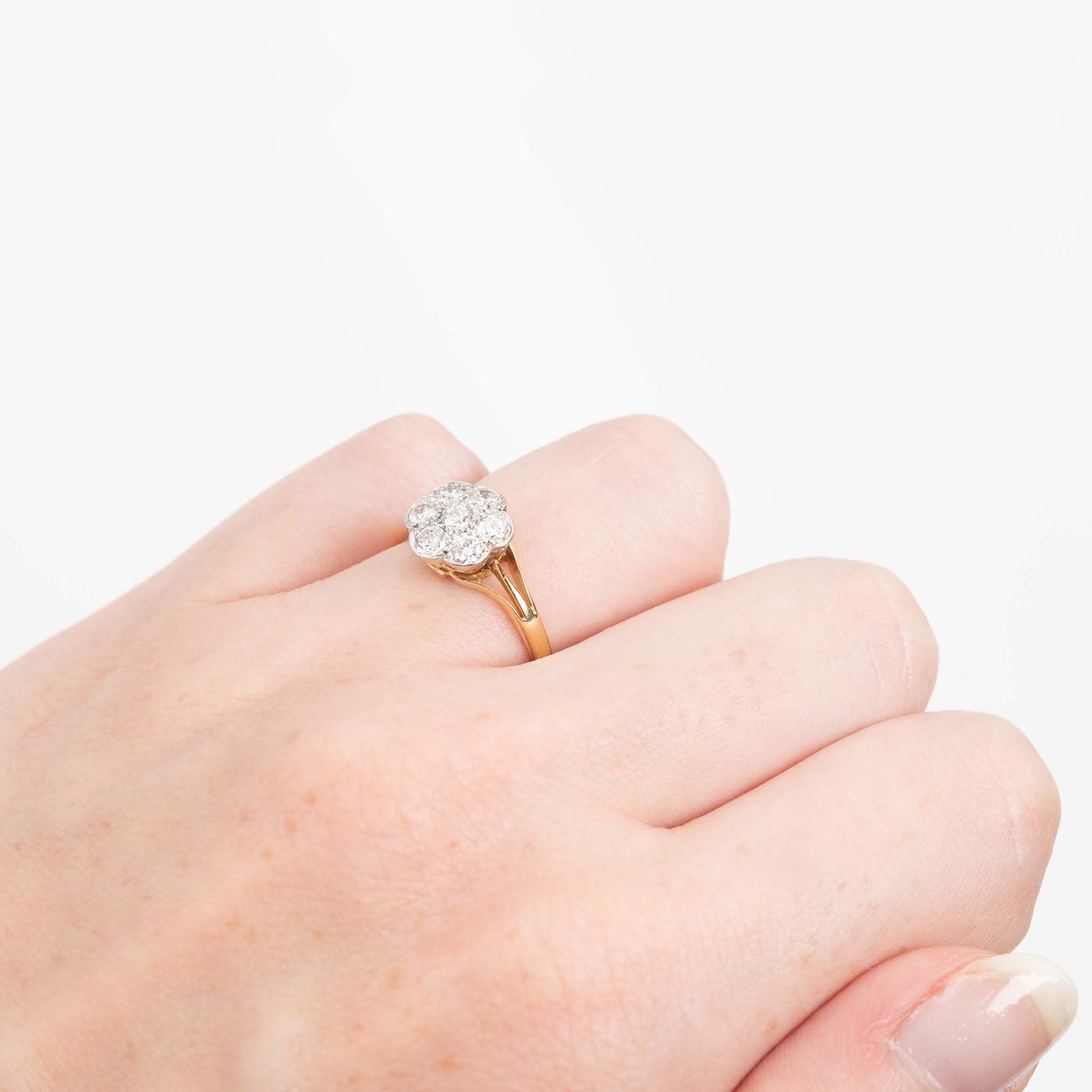 Art Deco 18ct Yellow Gold Diamond Daisy Cluster Ring - Friar House
