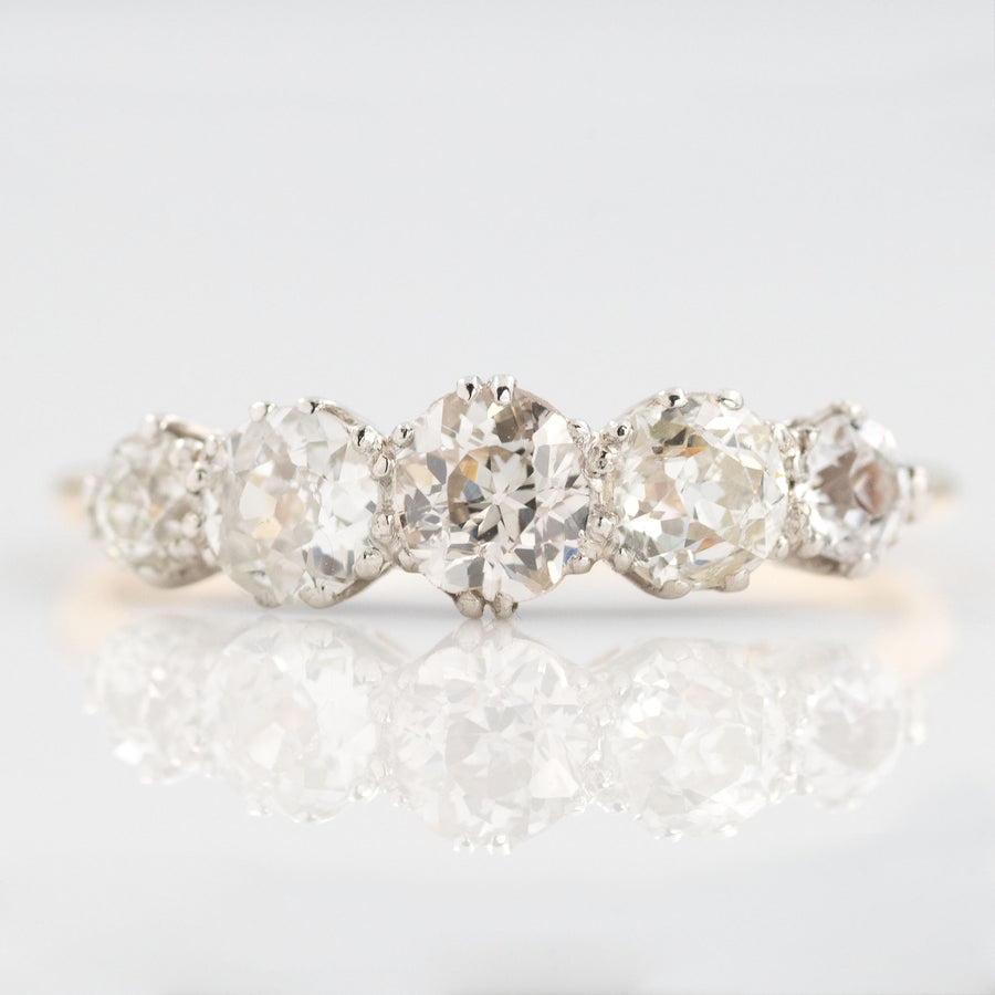 Art Deco 18ct Yellow Gold Diamond Five Stone Ring - Friard House