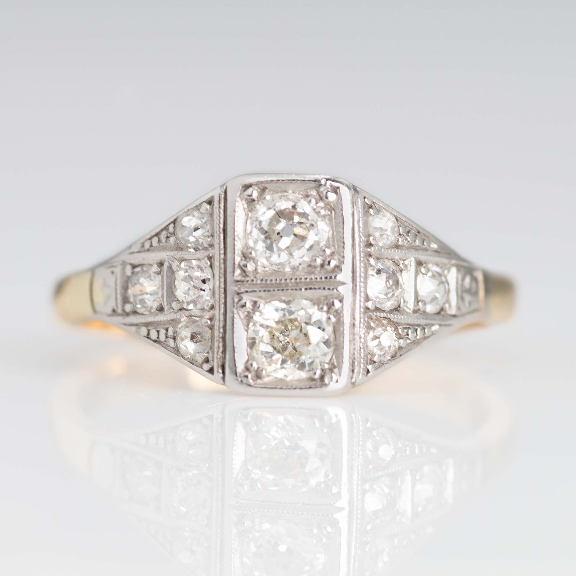 Art Deco 18ct Yellow Gold Diamond Panel Ring - Friar House
