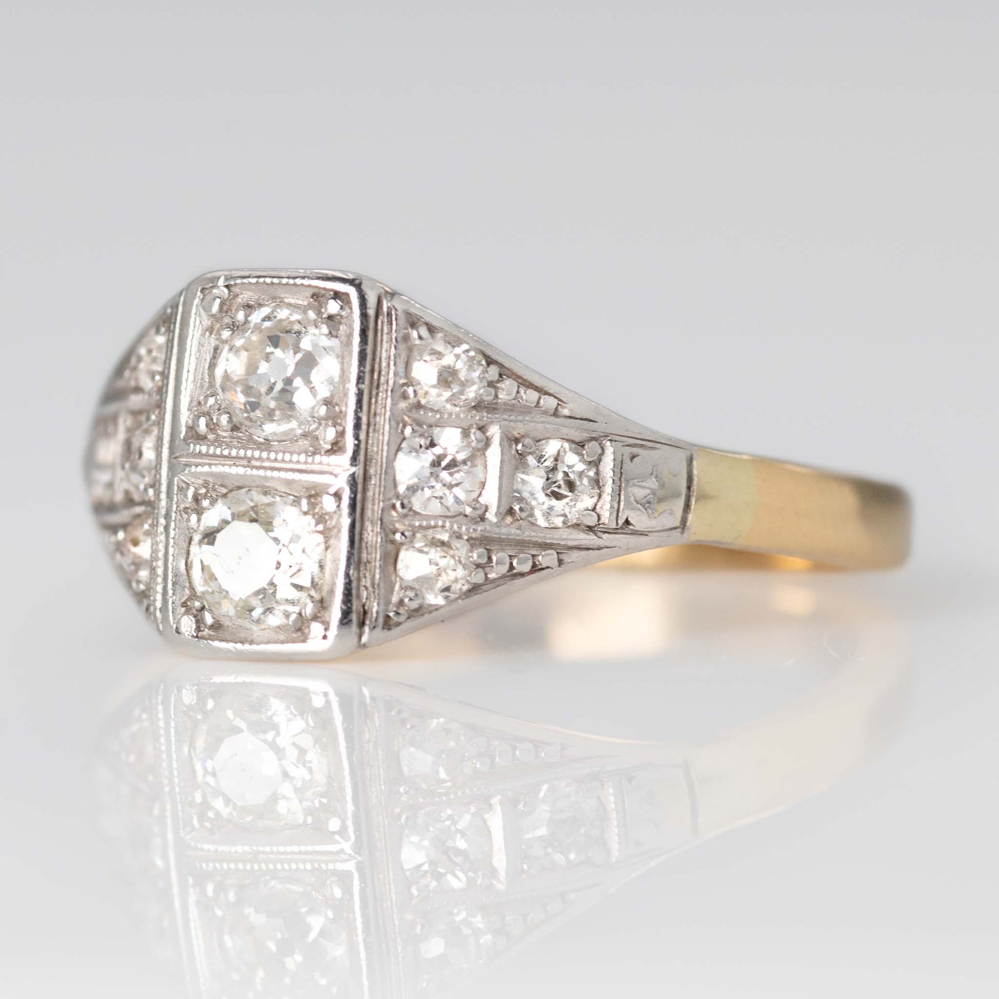 Art Deco 18ct Yellow Gold Diamond Panel Ring - Friar House