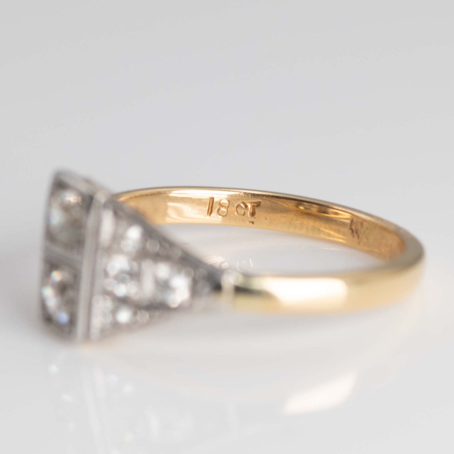 Art Deco 18ct Yellow Gold Diamond Panel Ring - Friar House