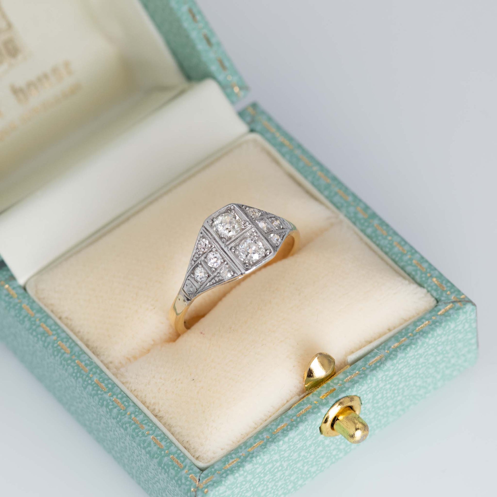 Art Deco 18ct Yellow Gold Diamond Panel Ring - Friar House