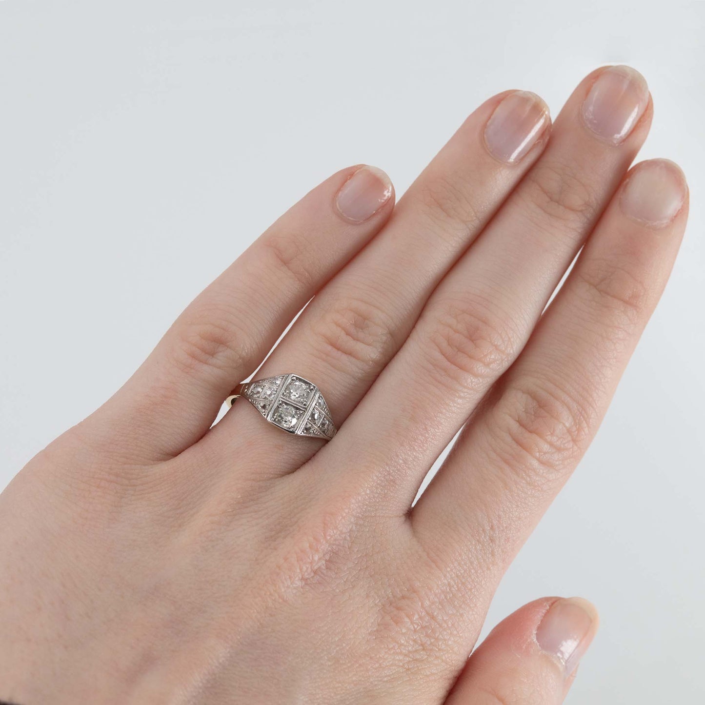 Art Deco 18ct Yellow Gold Diamond Panel Ring - Friar House