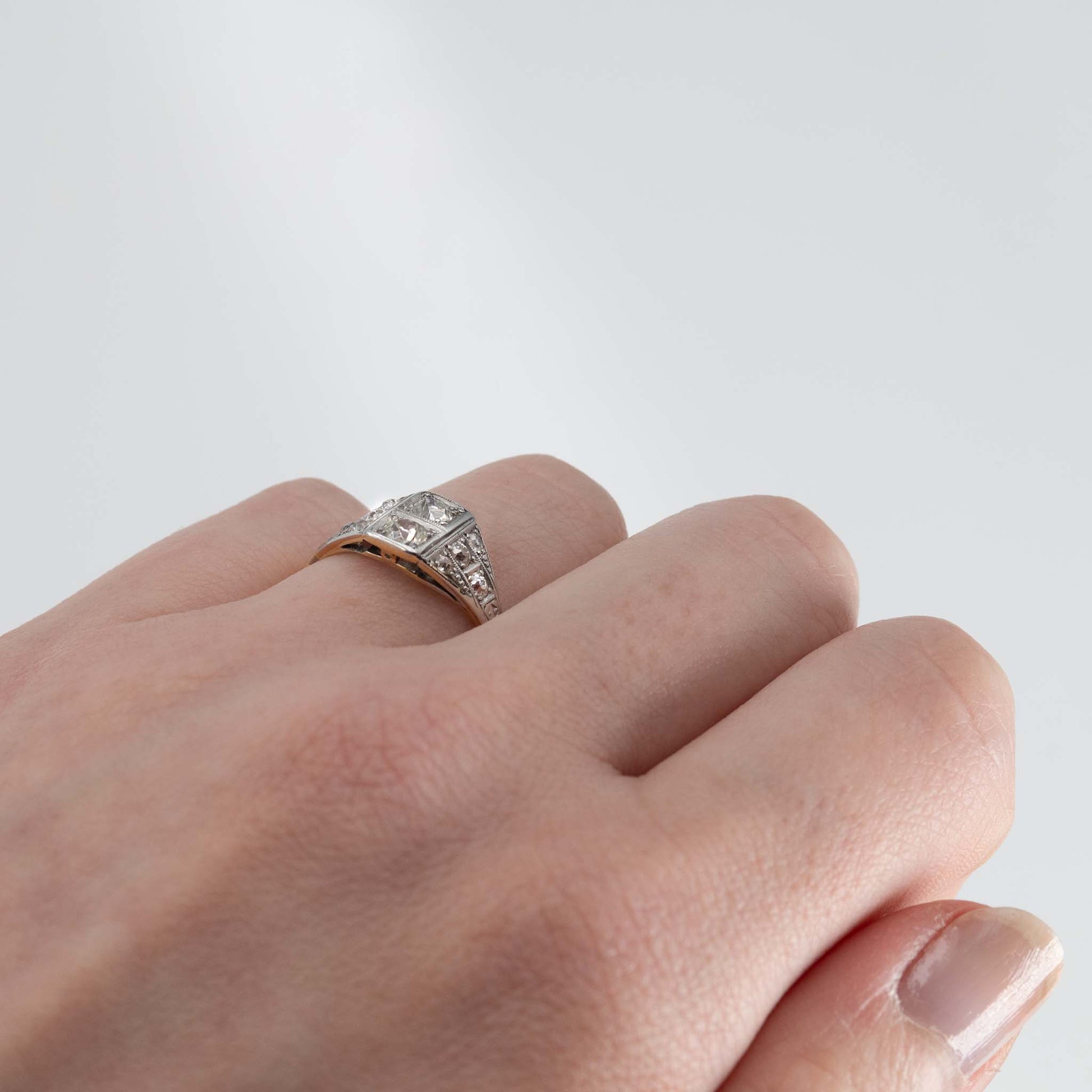 Art Deco 18ct Yellow Gold Diamond Panel Ring - Friar House