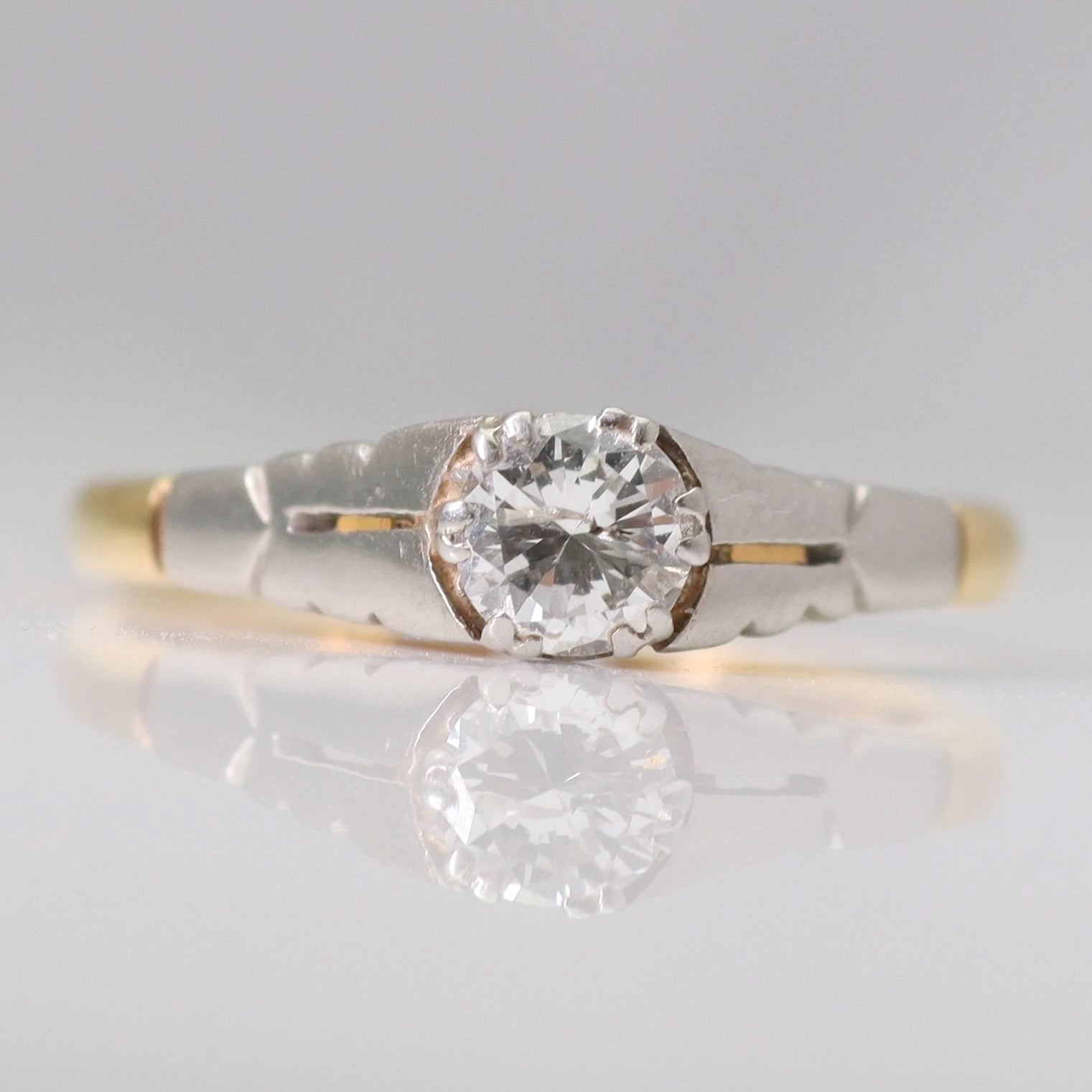 Art Deco 18ct Yellow Gold Diamond Solitaire Engagement Ring - Friar House
