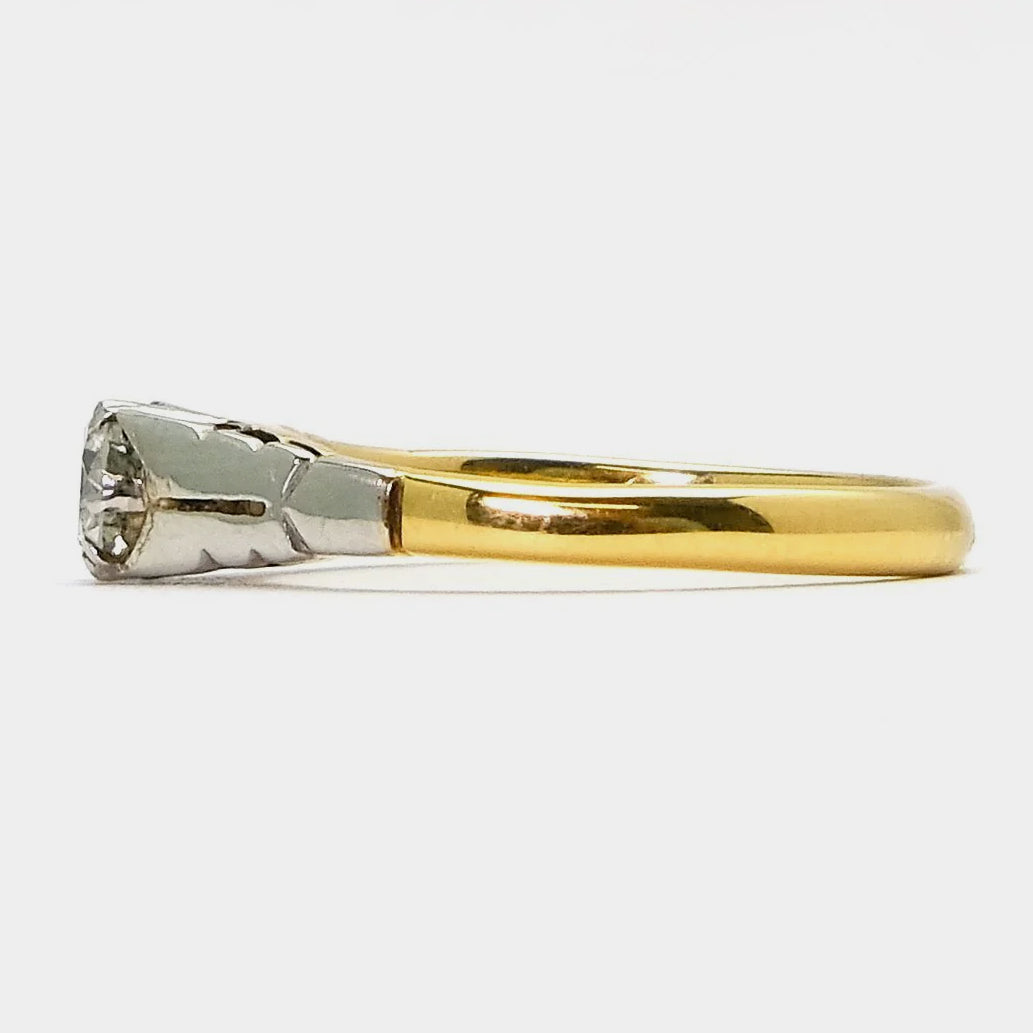 Art Deco 18ct Yellow Gold Diamond Solitaire Engagement Ring - Friar House