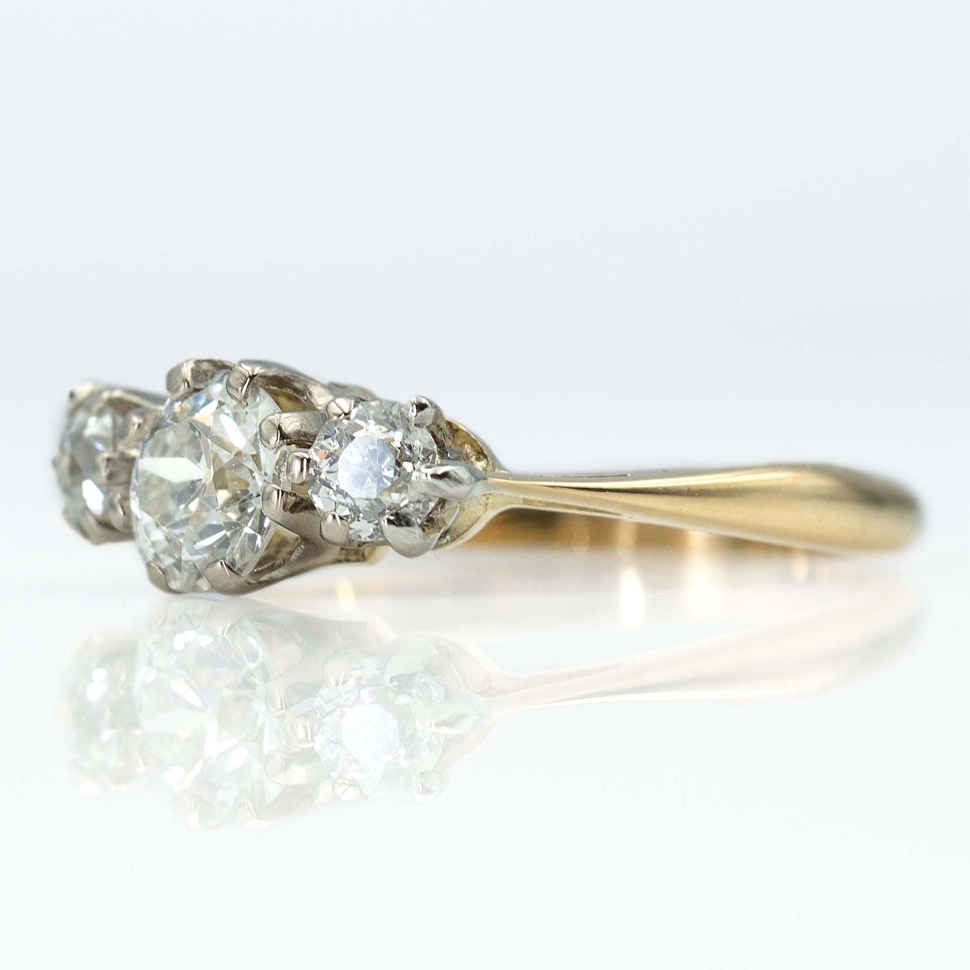 Art Deco 18ct Yellow Gold Diamond Three Stone Ring - Friar House