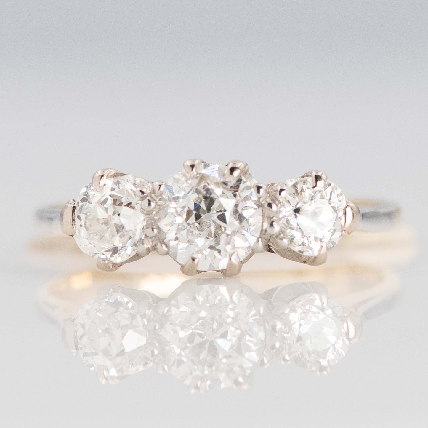 Art Deco 18ct Yellow Gold Diamond Three Stone Ring - Friar House Antique Jewellery