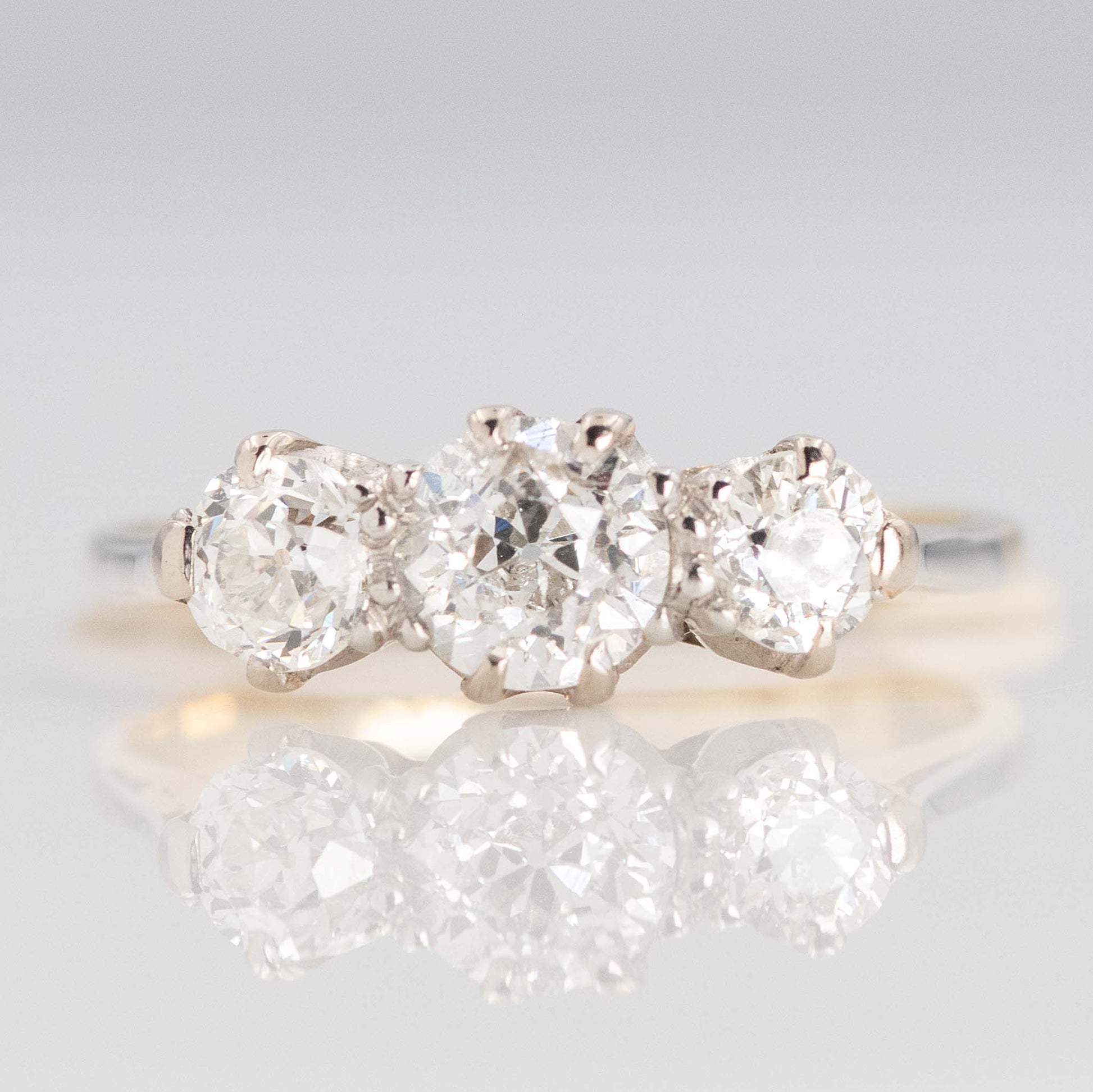 Art Deco 18ct Yellow Gold Diamond Three Stone Ring - Friar House Antique Jewellery