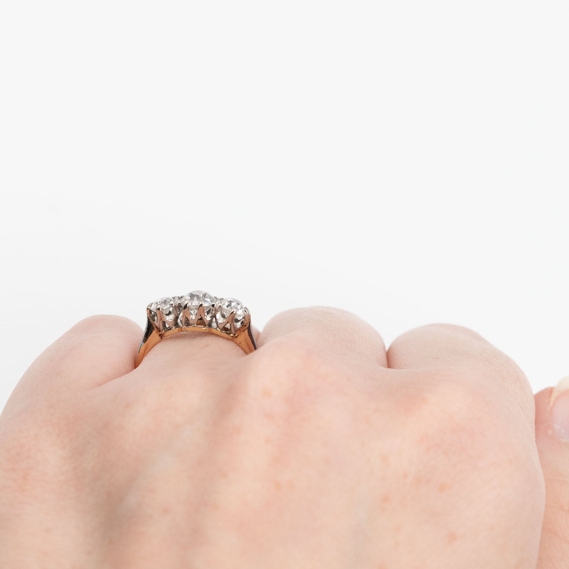 Art Deco 18ct Yellow Gold Diamond Three Stone Ring - Friar House Antique Jewellery