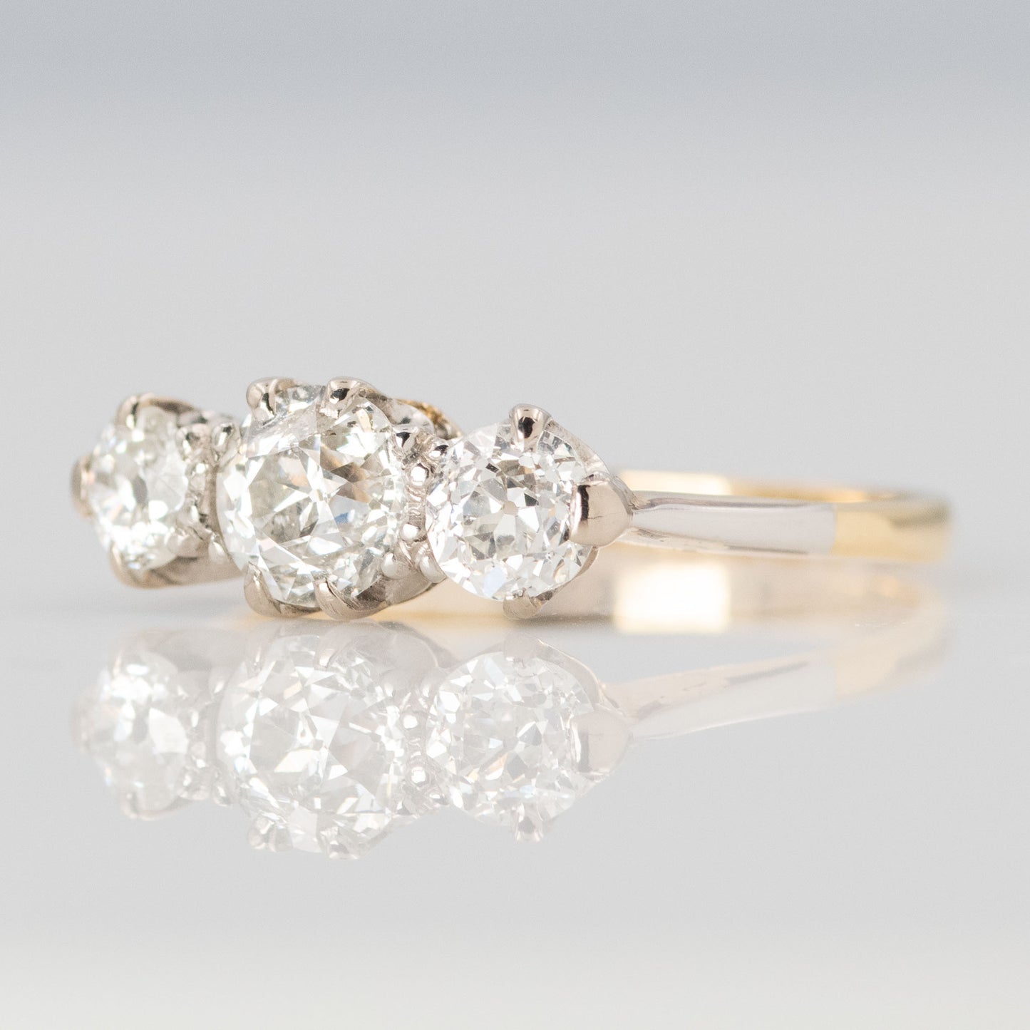 Art Deco 18ct Yellow Gold Diamond Three Stone Ring - Friar House Antique Jewellery