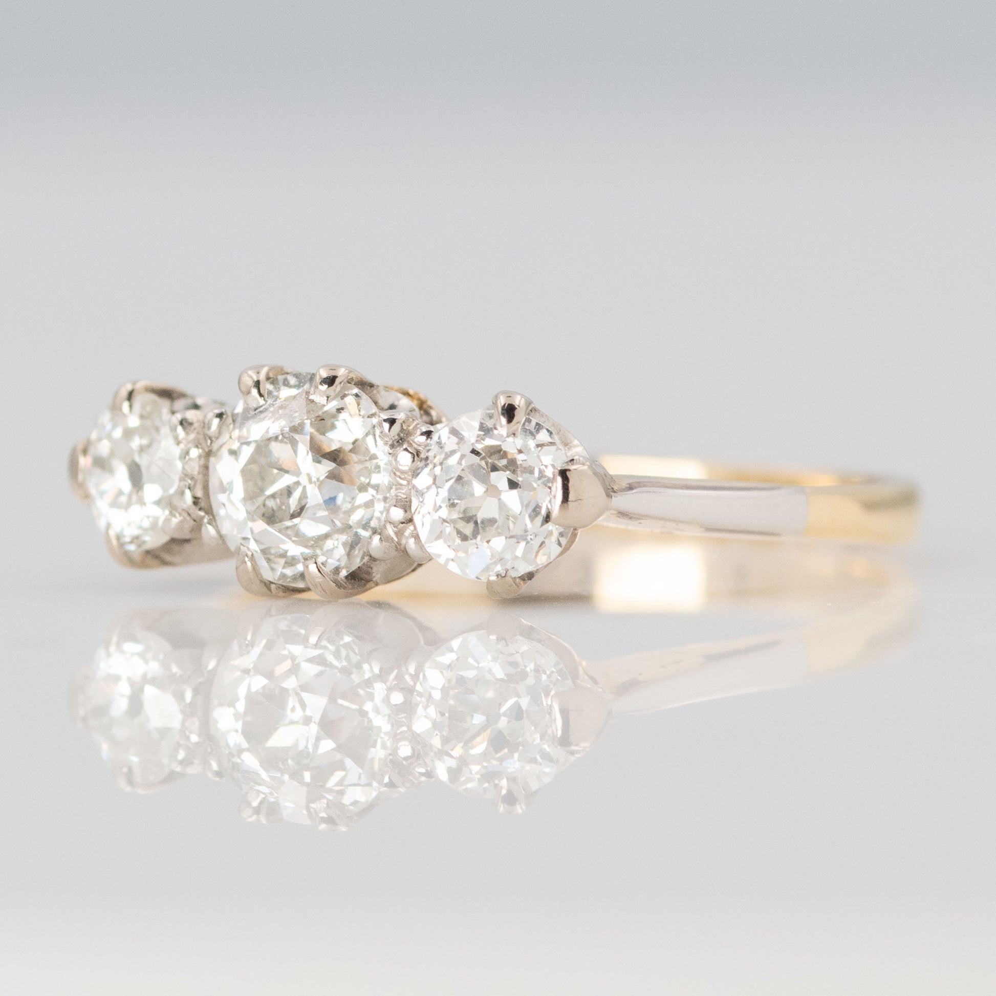 Art Deco 18ct Yellow Gold Diamond Three Stone Ring - Friar House Antique Jewellery