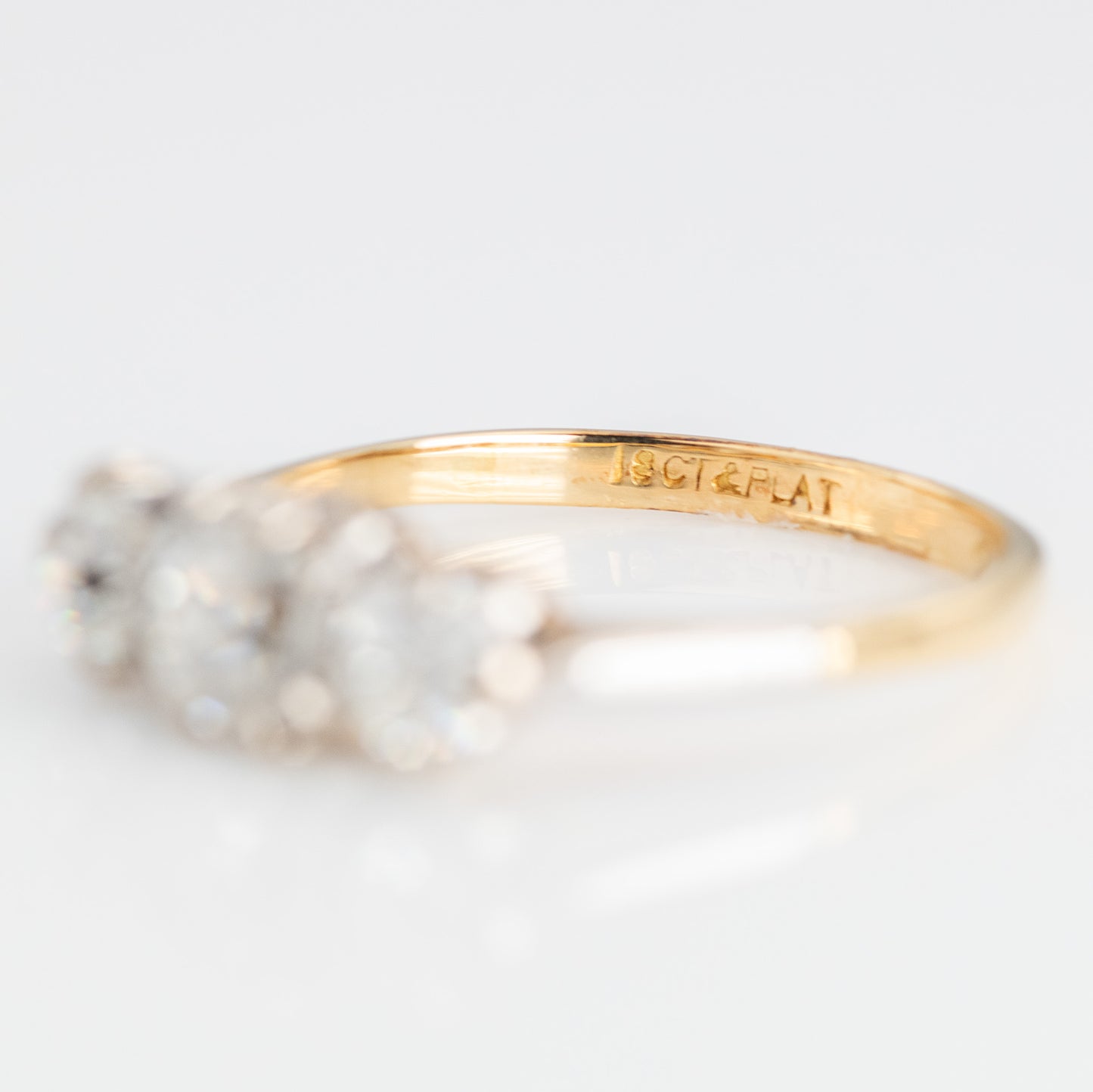 Art Deco 18ct Yellow Gold Diamond Three Stone Ring - Friar House Antique Jewellery