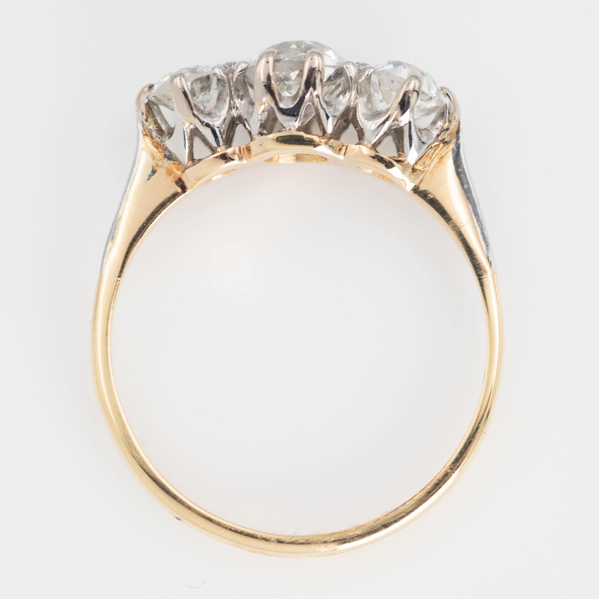 Art Deco 18ct Yellow Gold Diamond Three Stone Ring - Friar House Antique Jewellery