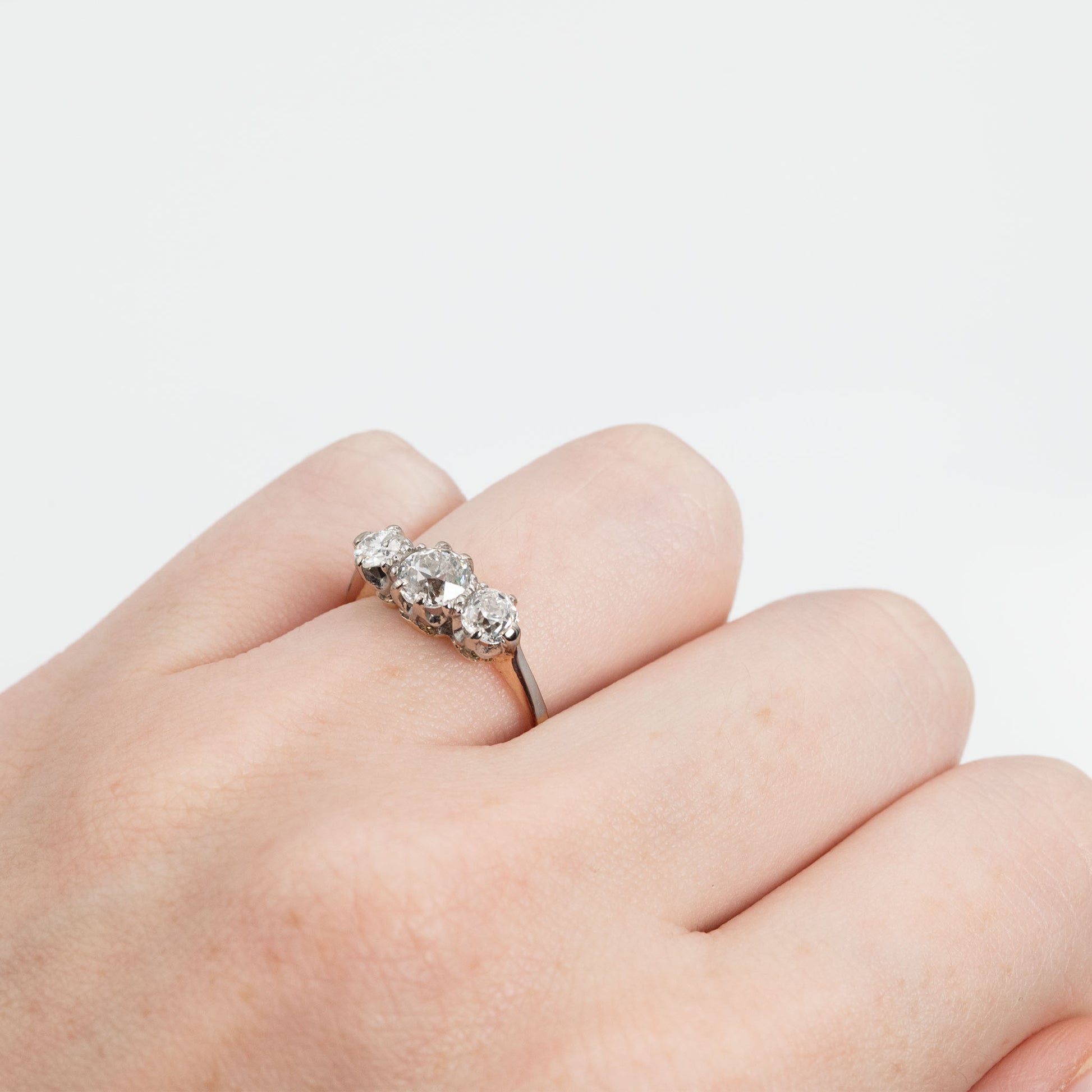 Art Deco 18ct Yellow Gold Diamond Three Stone Ring - Friar House Antique Jewellery