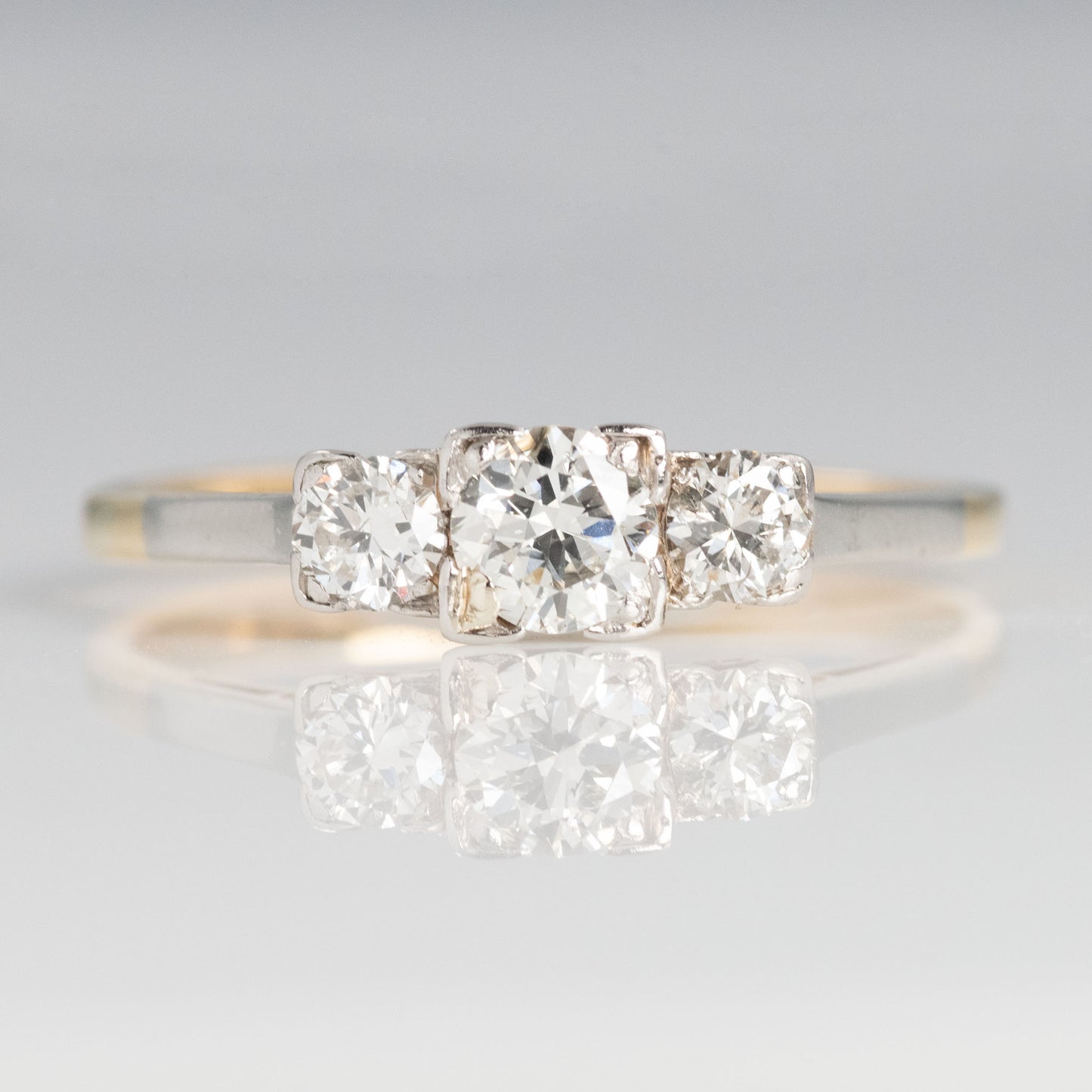 Art Deco 18ct Yellow Gold Diamond Three Stone Ring - Friar House