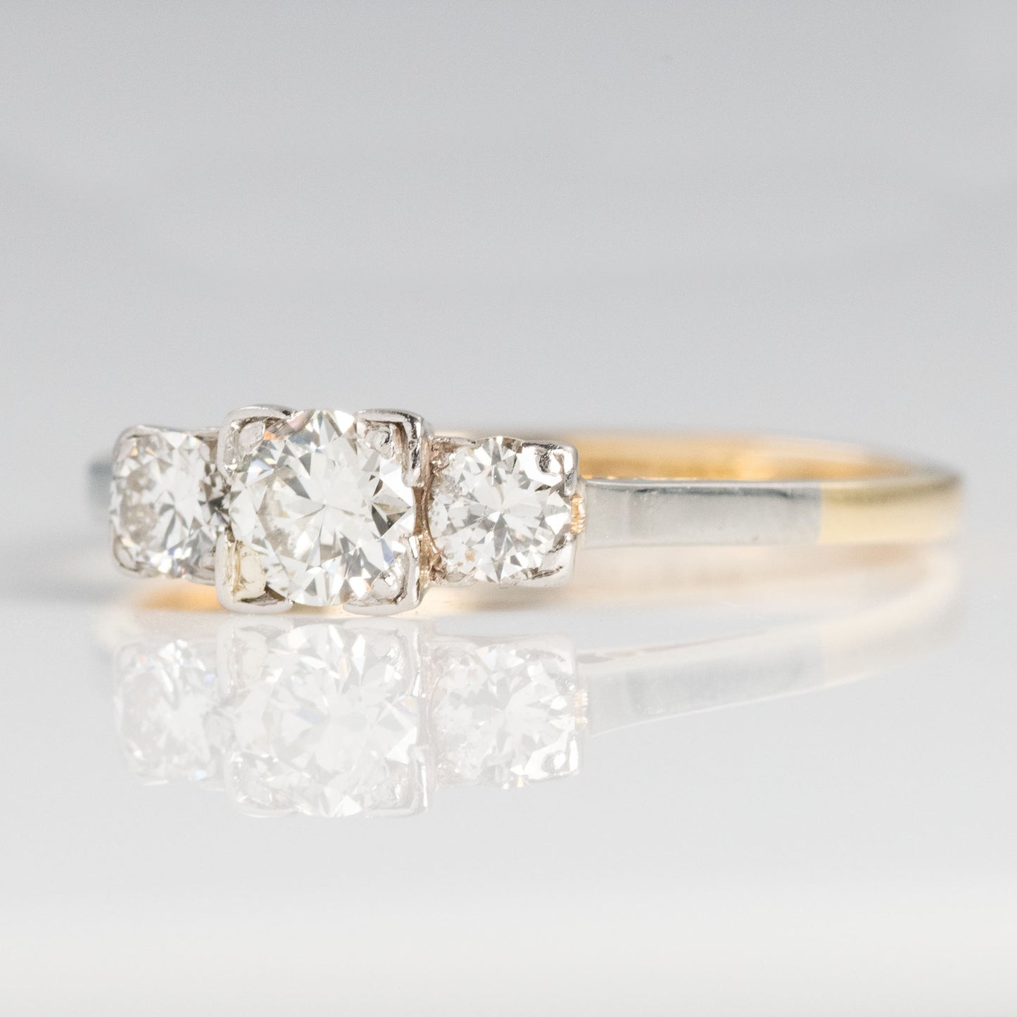 Art Deco 18ct Yellow Gold Diamond Three Stone Ring - Friar House