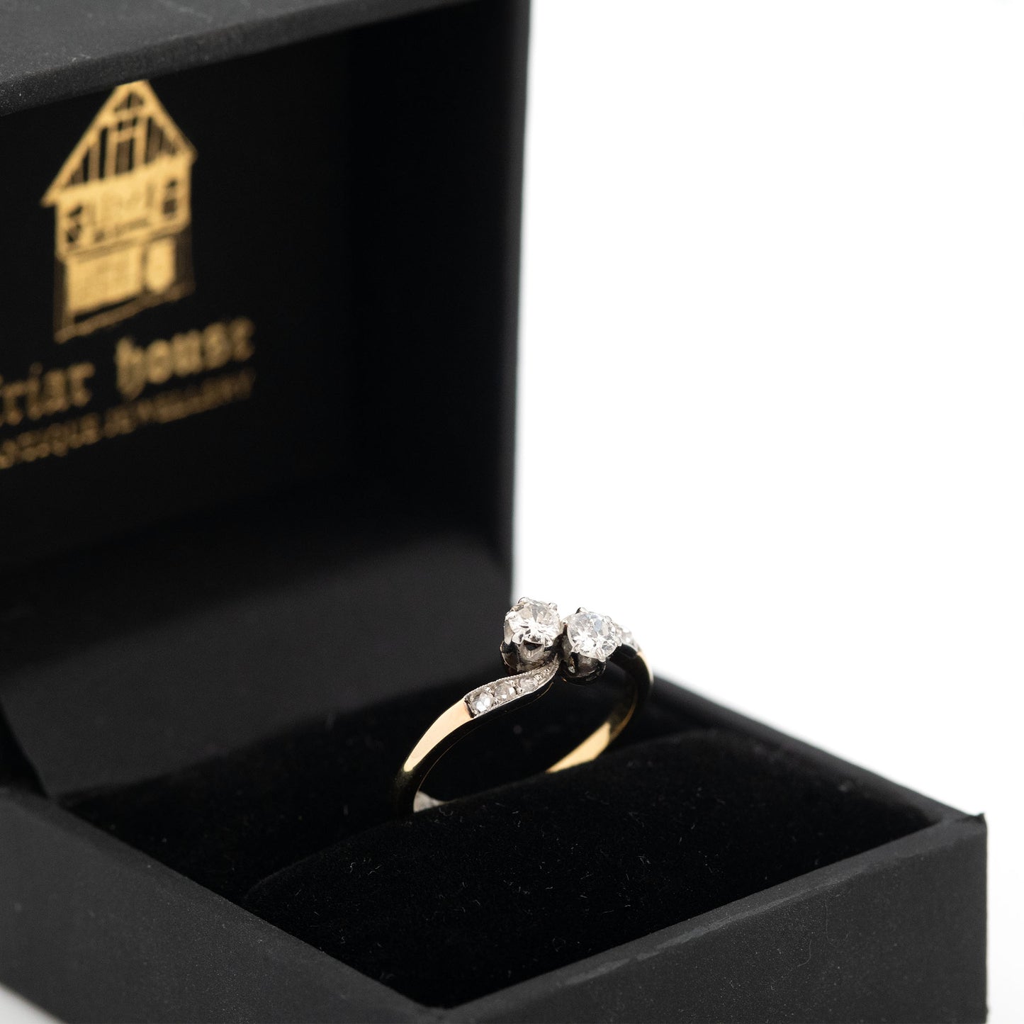 Art Deco 18ct Yellow Gold Diamond Two Stone Twist Ring - Friar House