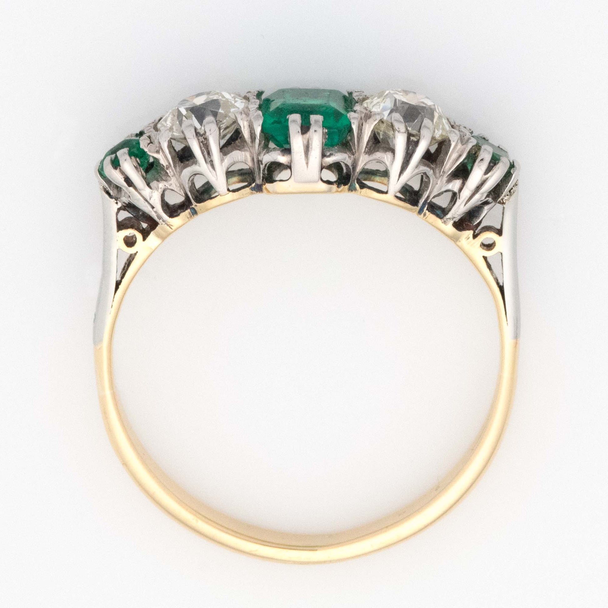 Art Deco 18ct Yellow Gold Emerald and Diamond Five Stone Ring - Friar House