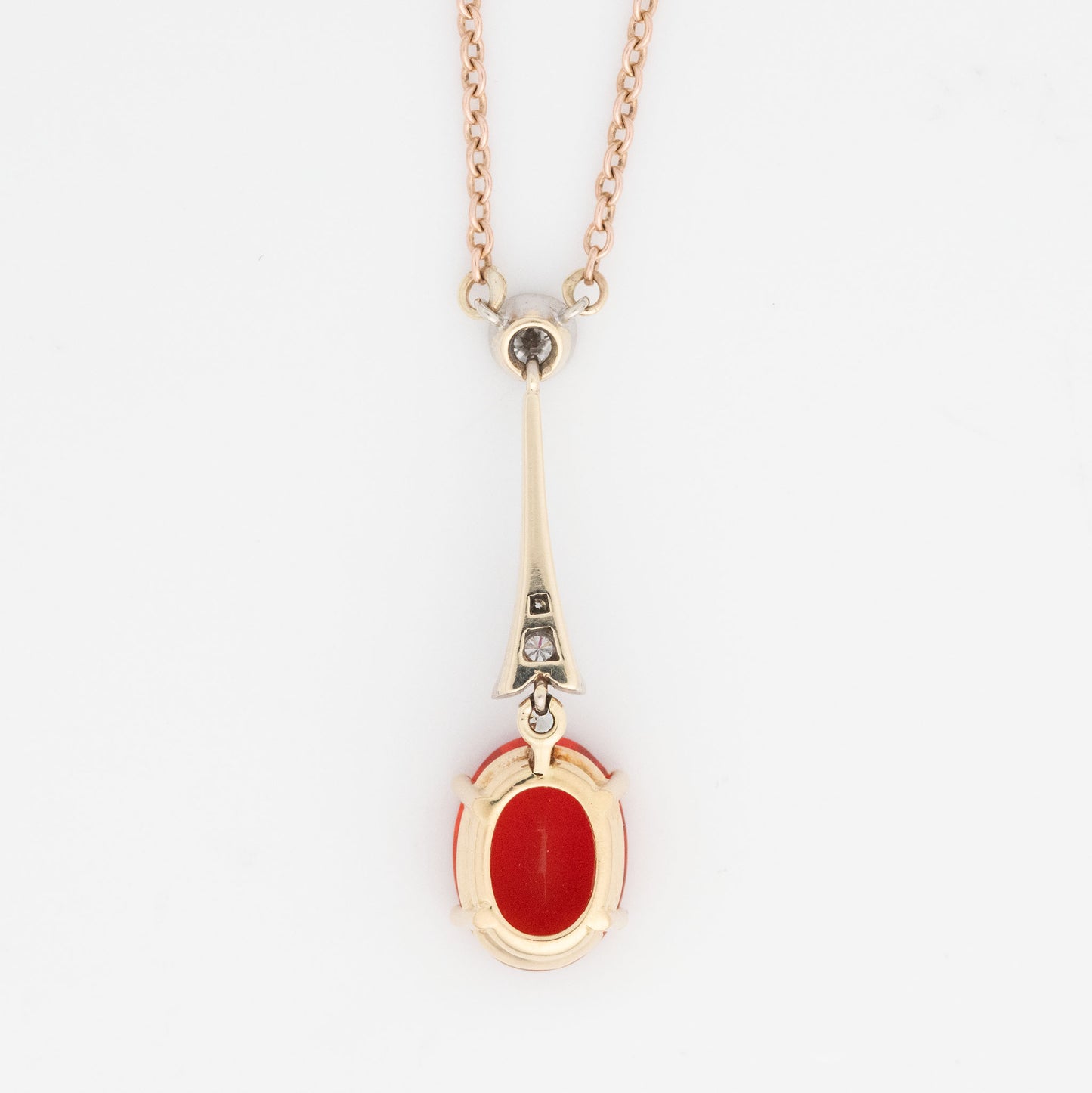 Art Deco 18ct Yellow Gold Fire Opal and Diamond Drop Pendant - Friar House