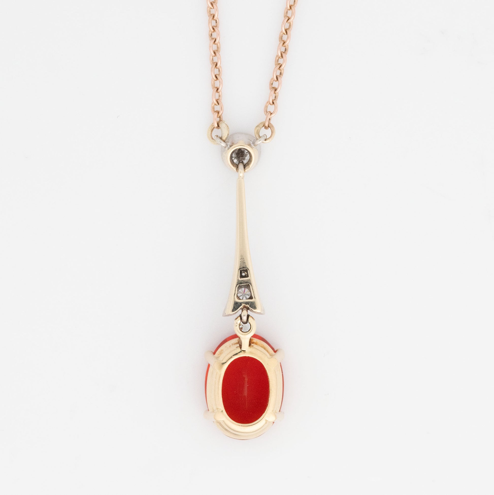Art Deco 18ct Yellow Gold Fire Opal and Diamond Drop Pendant - Friar House