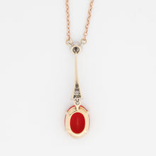 Art Deco 18ct Yellow Gold Fire Opal and Diamond Drop Pendant - Friar House