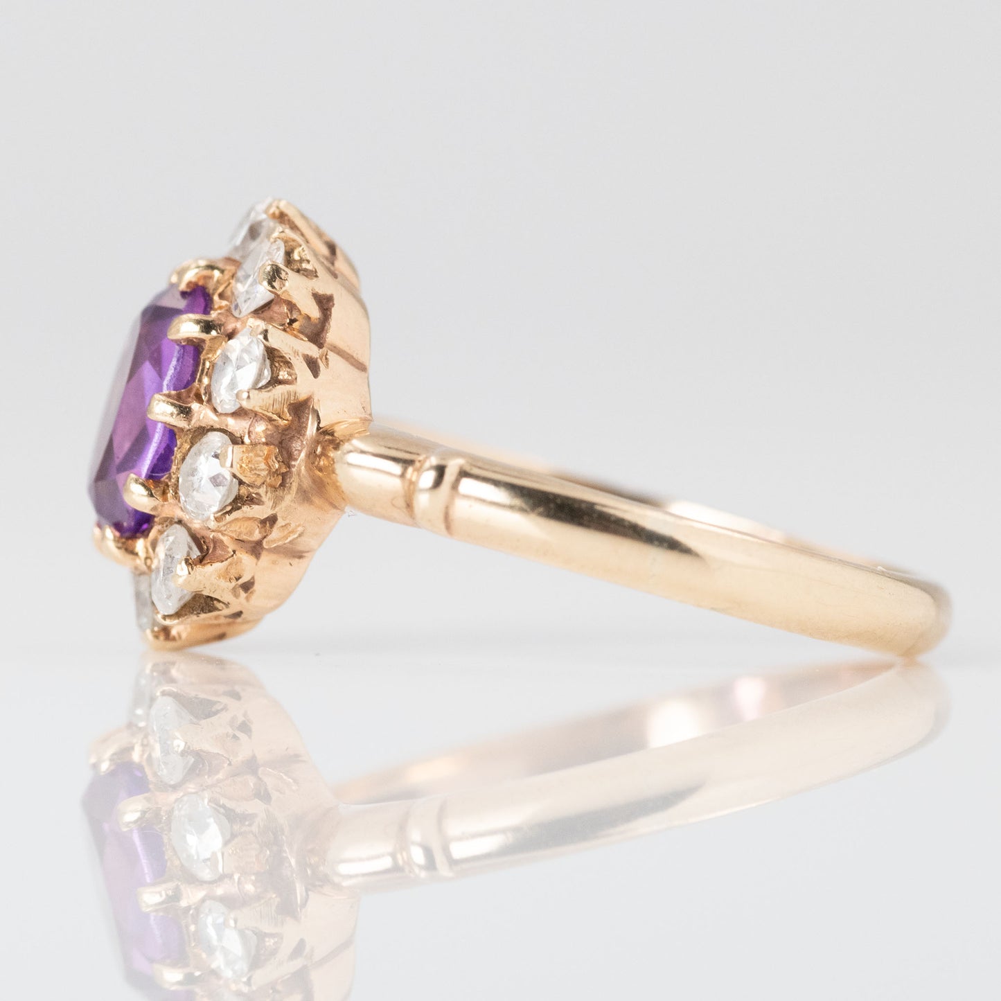 Art Deco 18ct Yellow Gold Pink Sapphire and Diamond Cluster Ring - Friar House