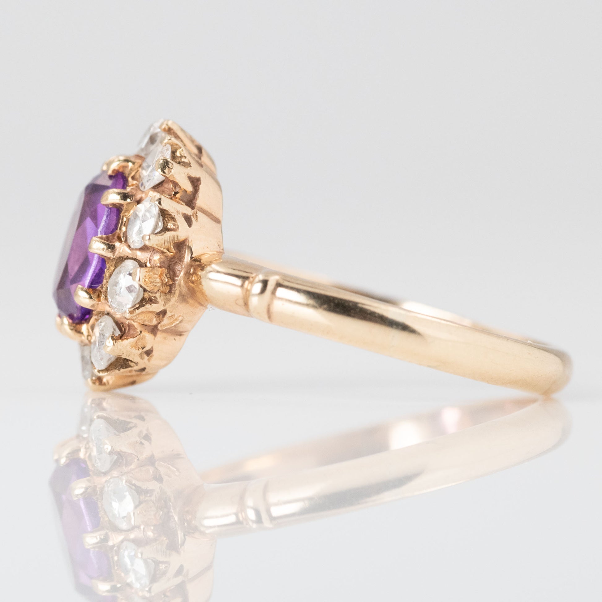 Art Deco 18ct Yellow Gold Pink Sapphire and Diamond Cluster Ring - Friar House