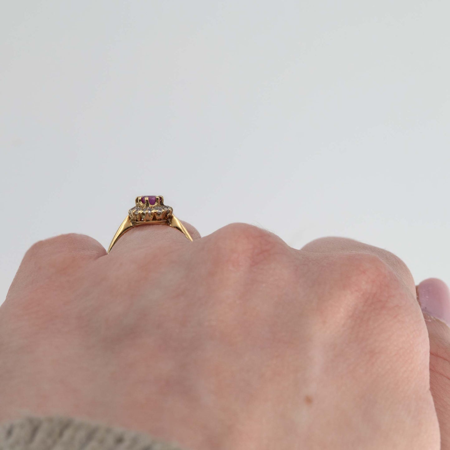 Art Deco 18ct Yellow Gold Pink Sapphire Diamond Cluster Ring - Friar House