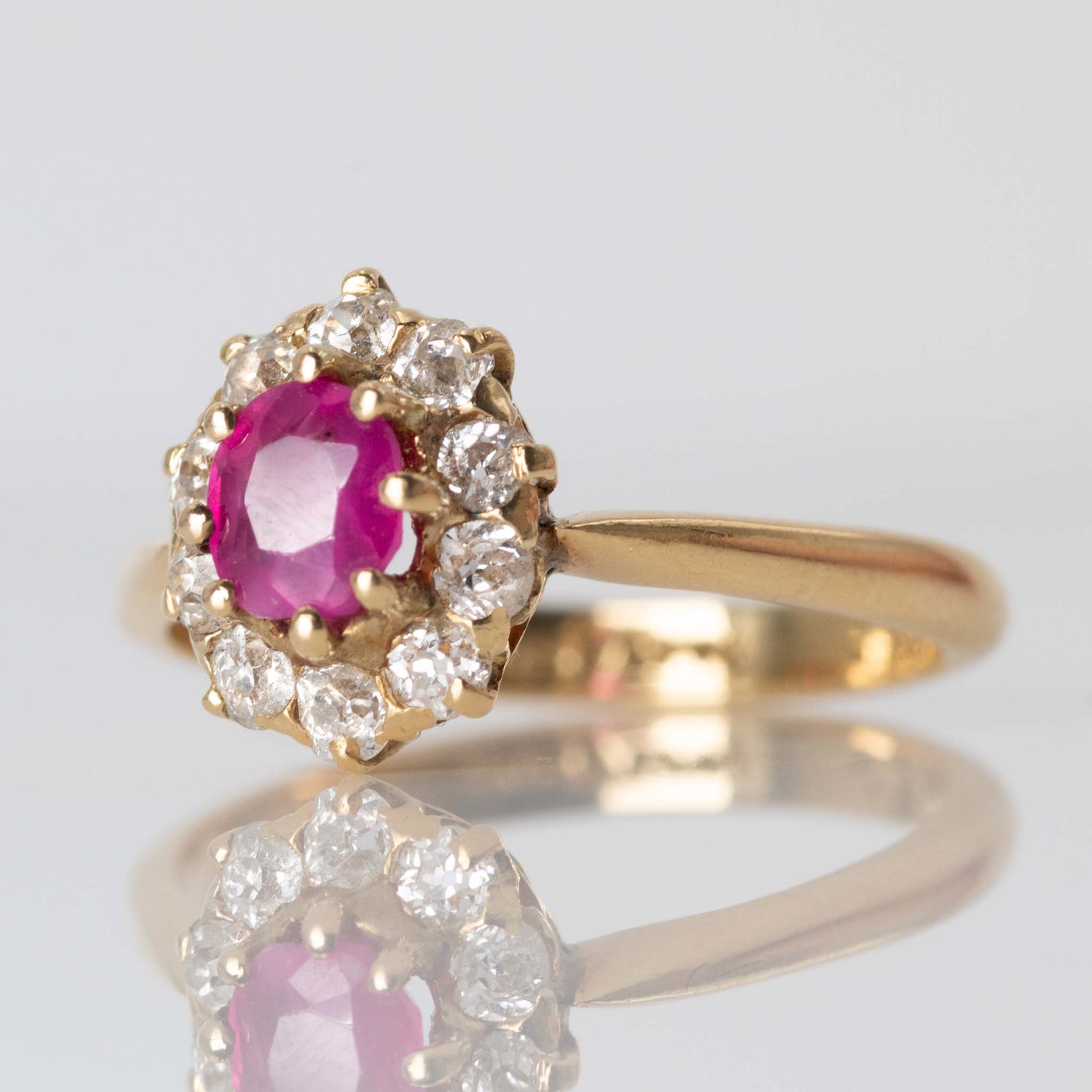 Art Deco 18ct Yellow Gold Pink Sapphire Diamond Cluster Ring - Friar House