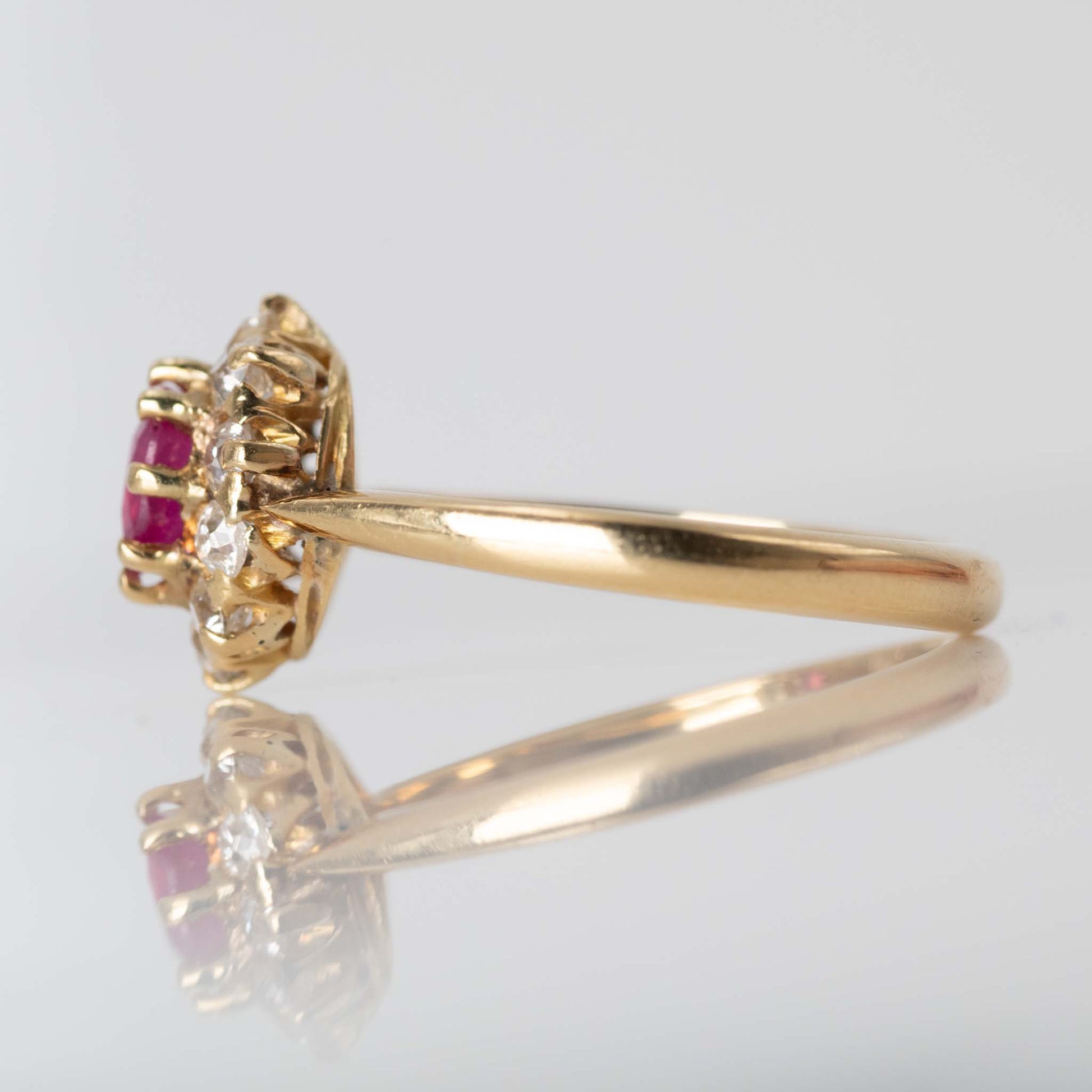Art Deco 18ct Yellow Gold Pink Sapphire Diamond Cluster Ring - Friar House