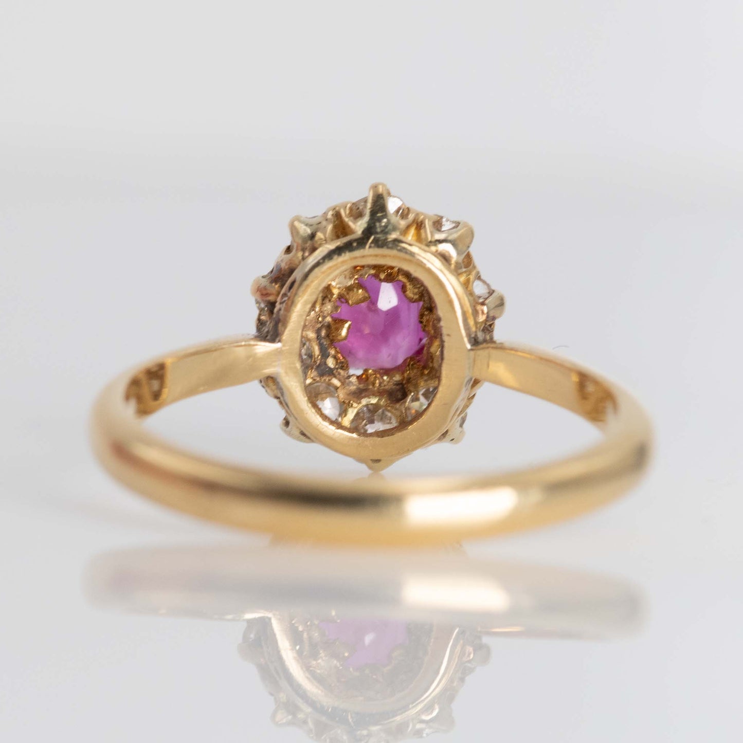 Art Deco 18ct Yellow Gold Pink Sapphire Diamond Cluster Ring - Friar House
